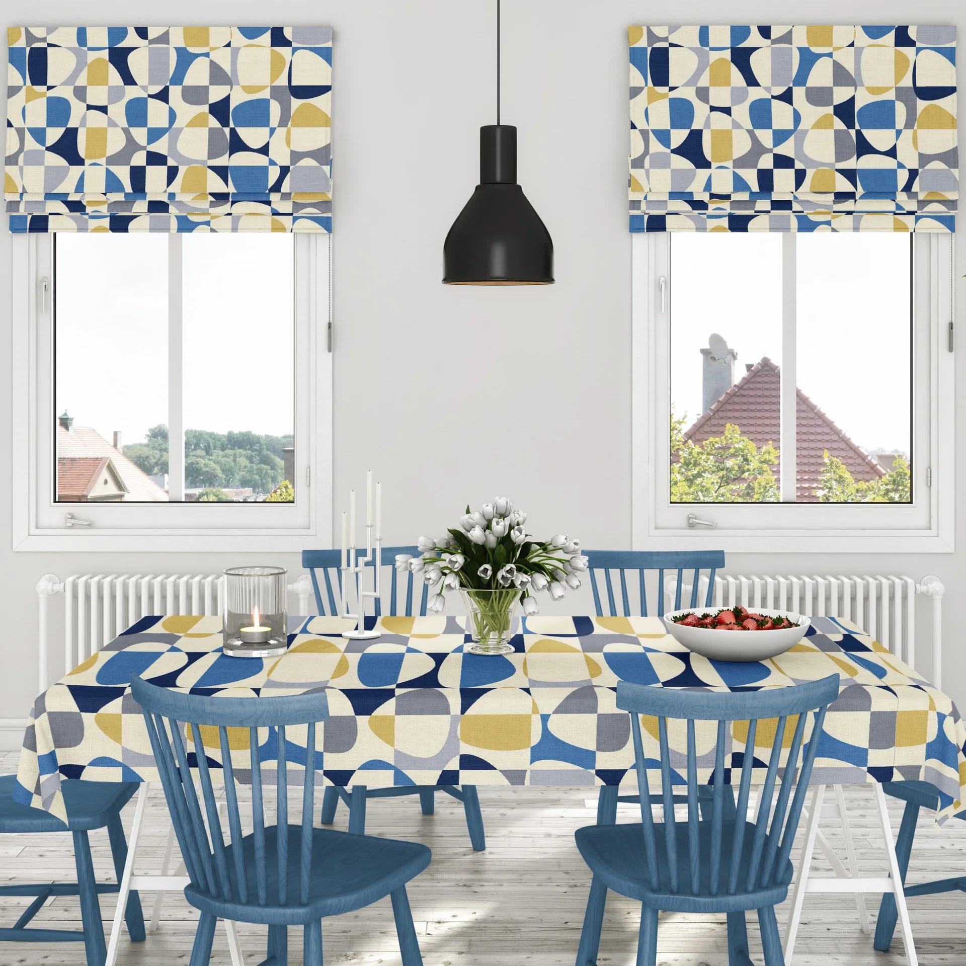Mosaik oilcloth, blue Arvidssons Textil