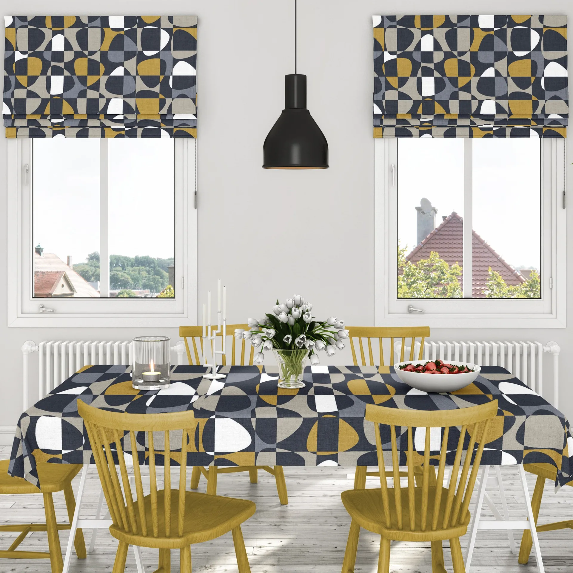 Mosaik oilcloth, dark grey Arvidssons Textil