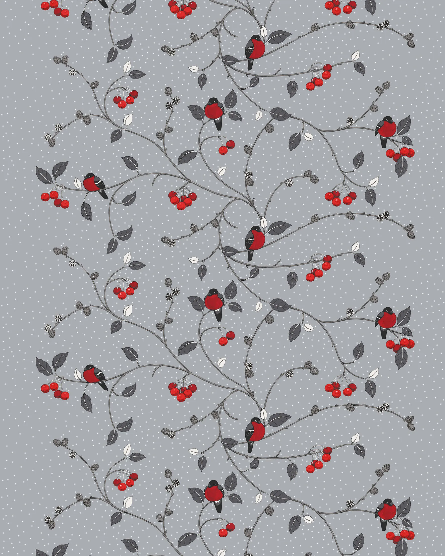 Paradisäpplen fabric, grey-red Arvidssons Textil