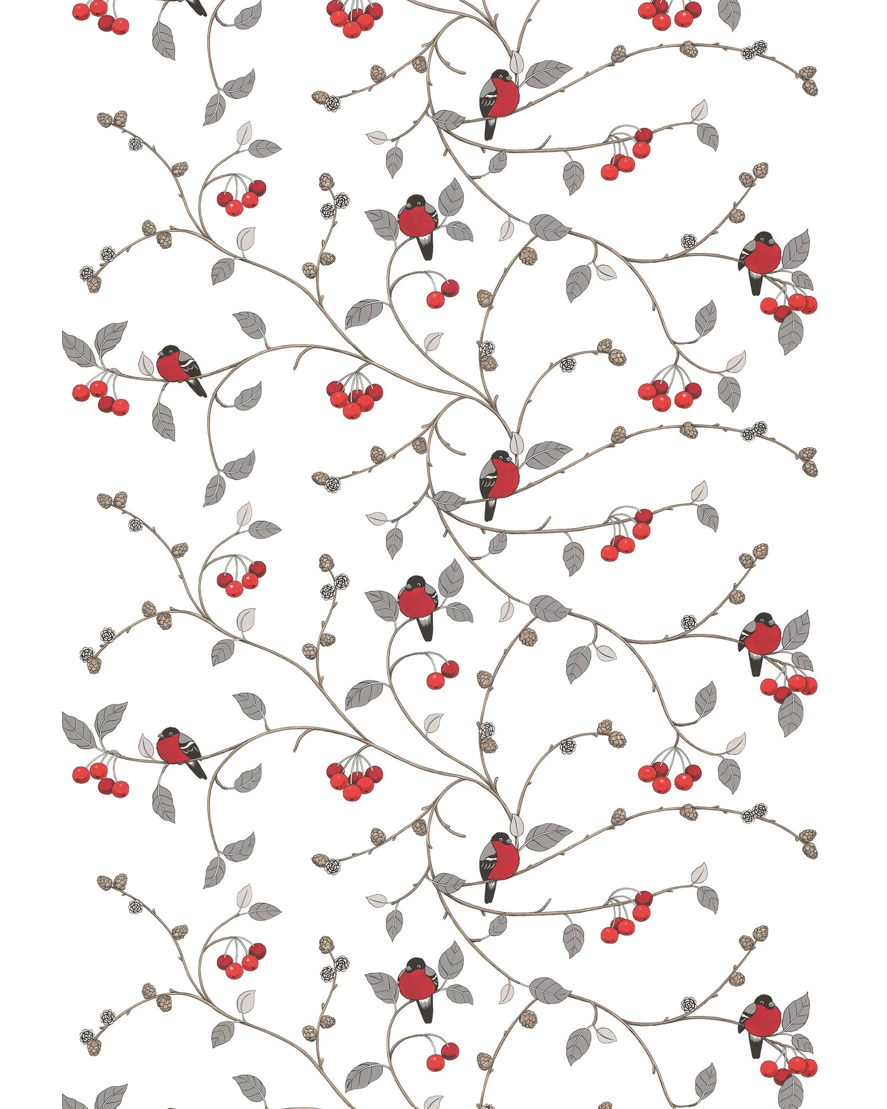 Paradisäpplen fabric, Off white-grey-red Arvidssons Textil