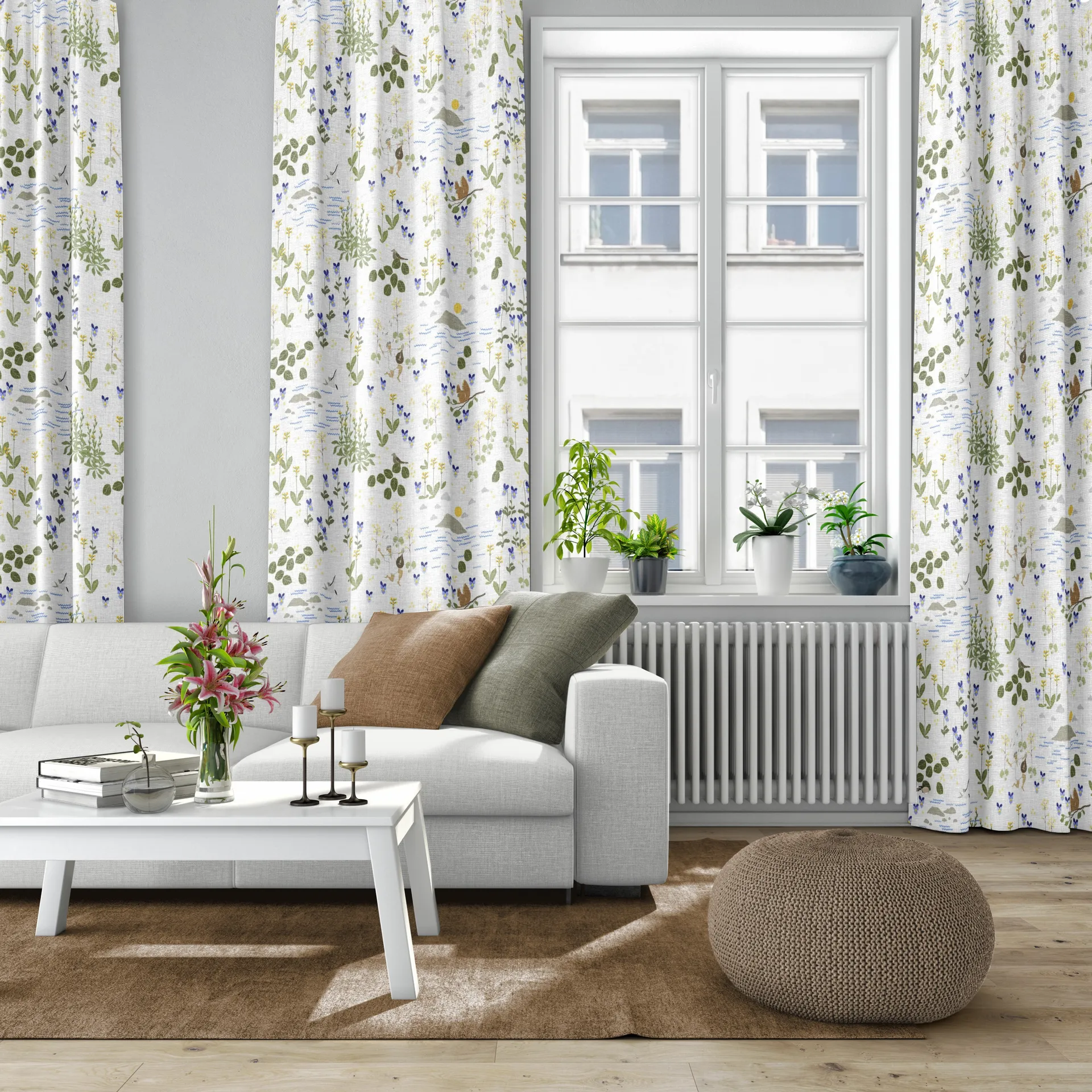 Rönnerdahl fabric, Off white-green Arvidssons Textil