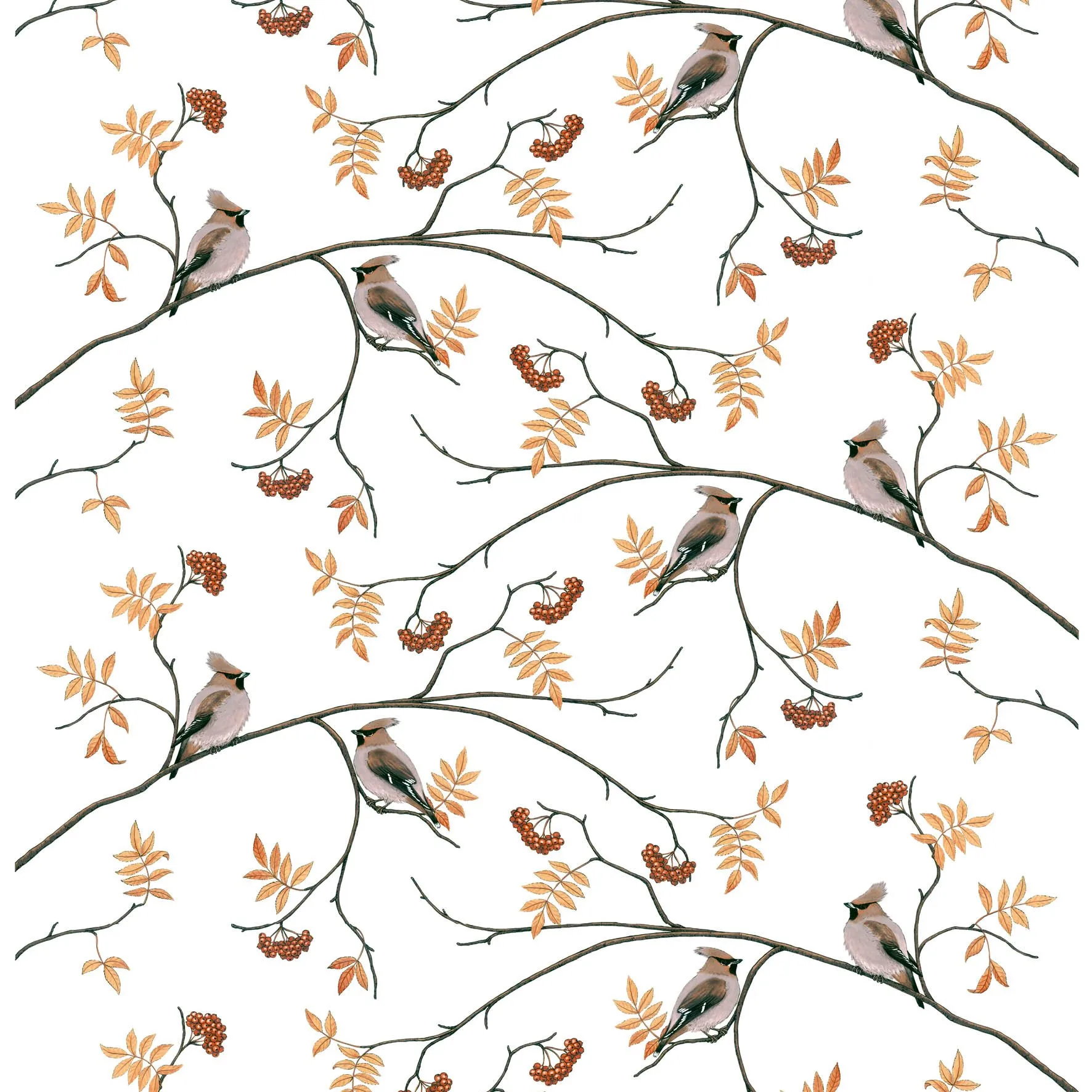Sidensvansar fabric, white-beige Arvidssons Textil
