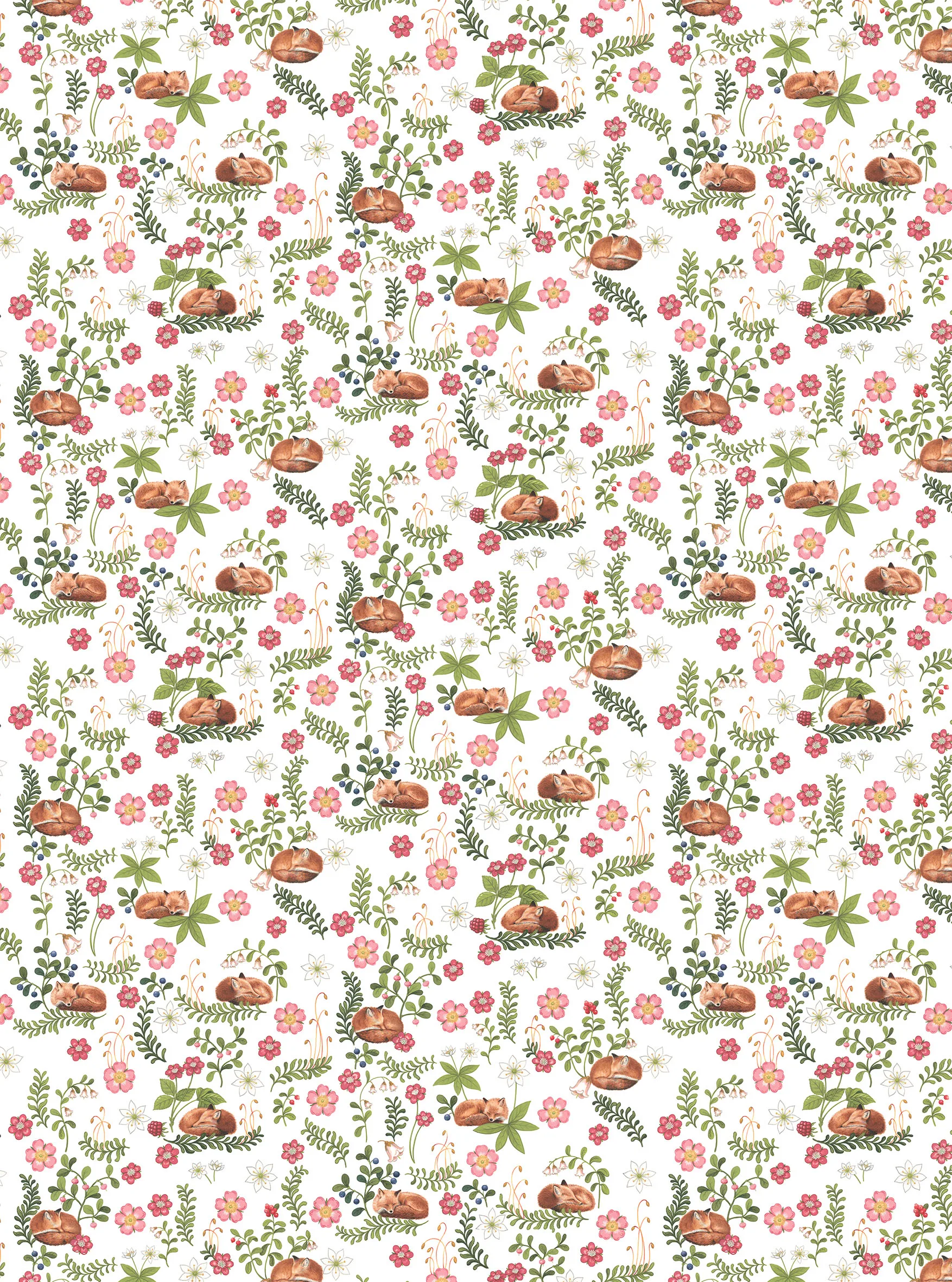 Sova räv fabric, Green-pink Arvidssons Textil