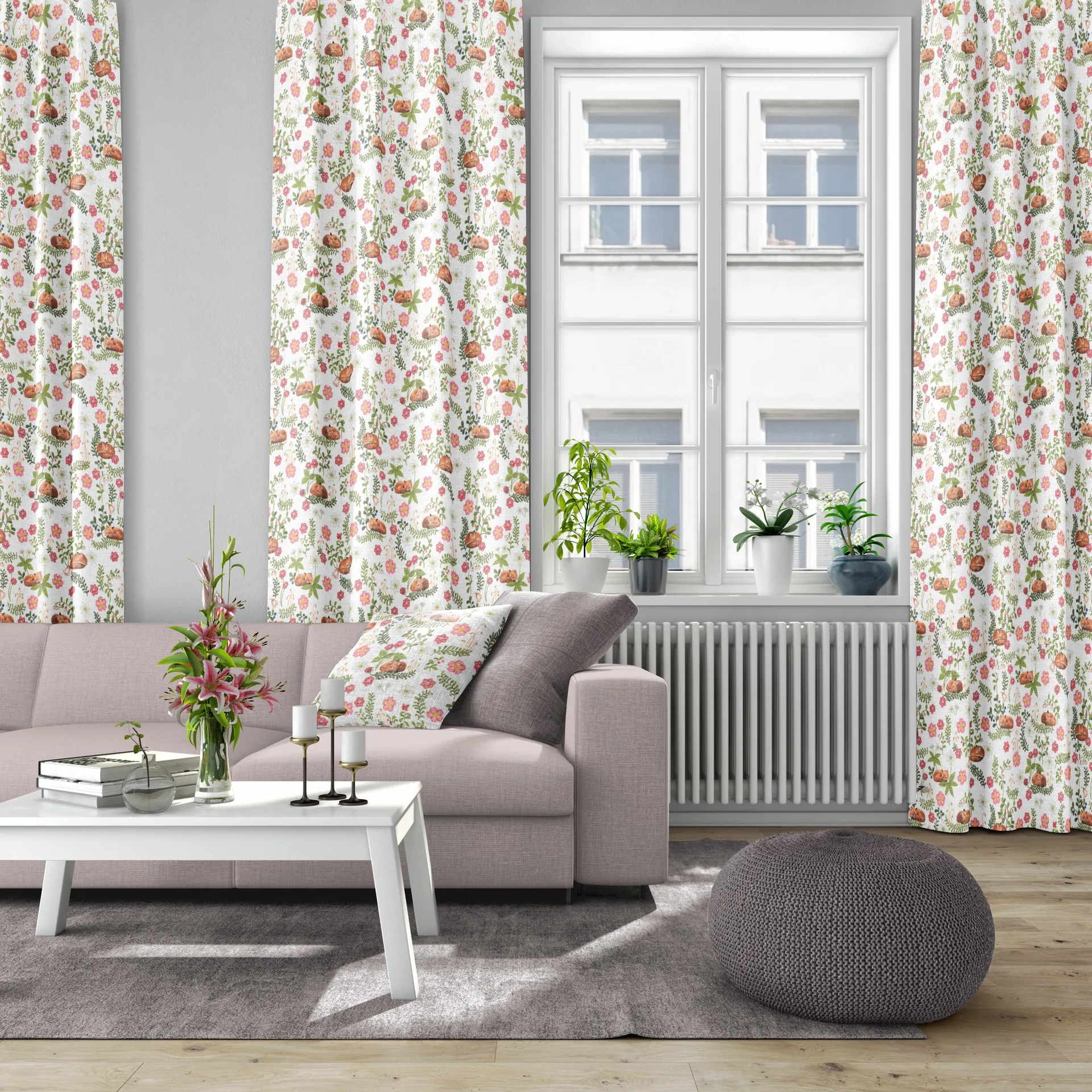 Sova räv fabric, Green-pink Arvidssons Textil