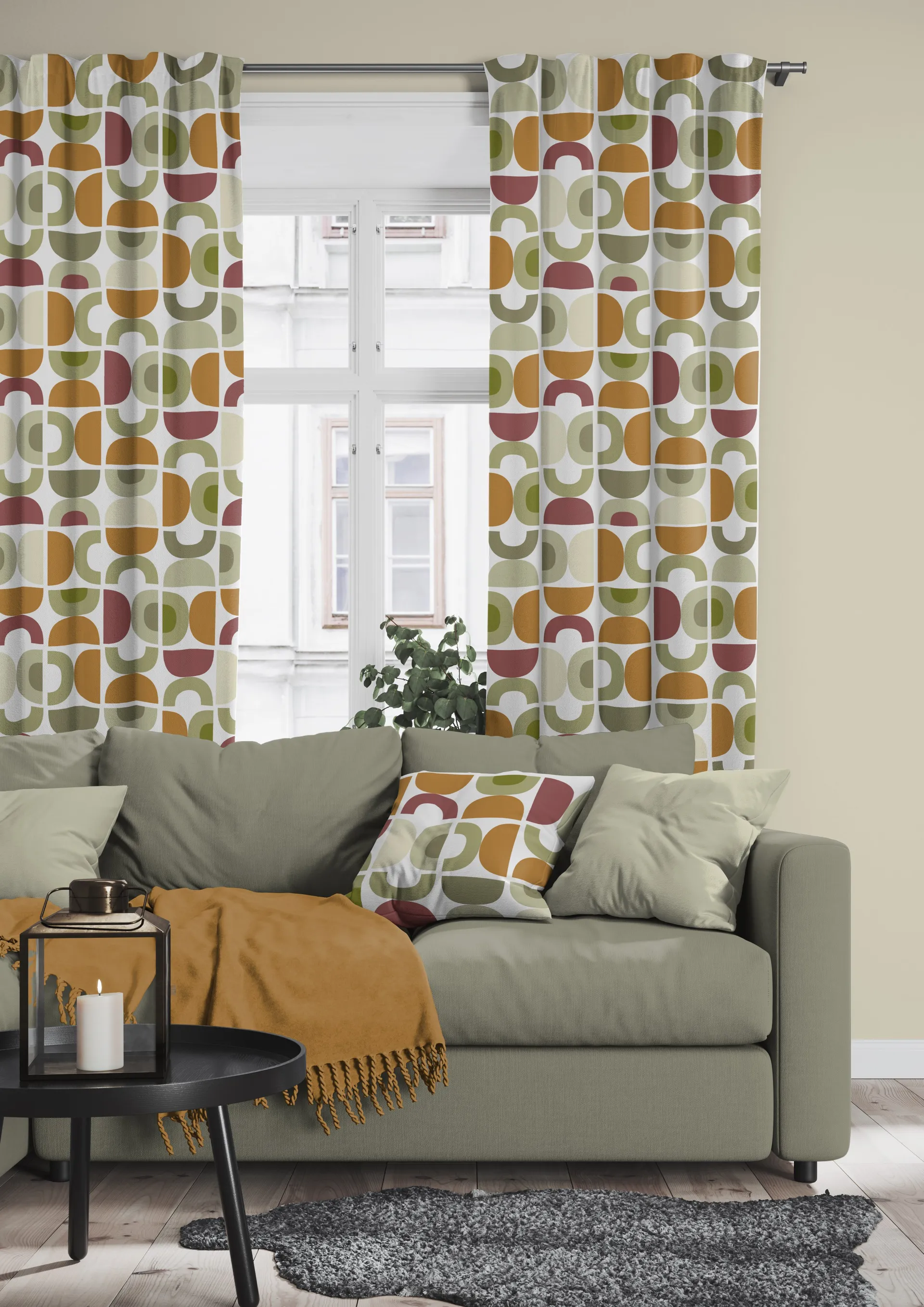 Spiral Dance Fabric, Beige Arvidssons Textil