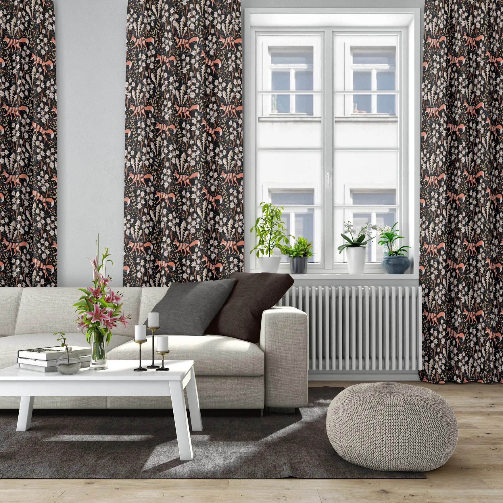 Stjärnspeja fabric, Black-rust Arvidssons Textil