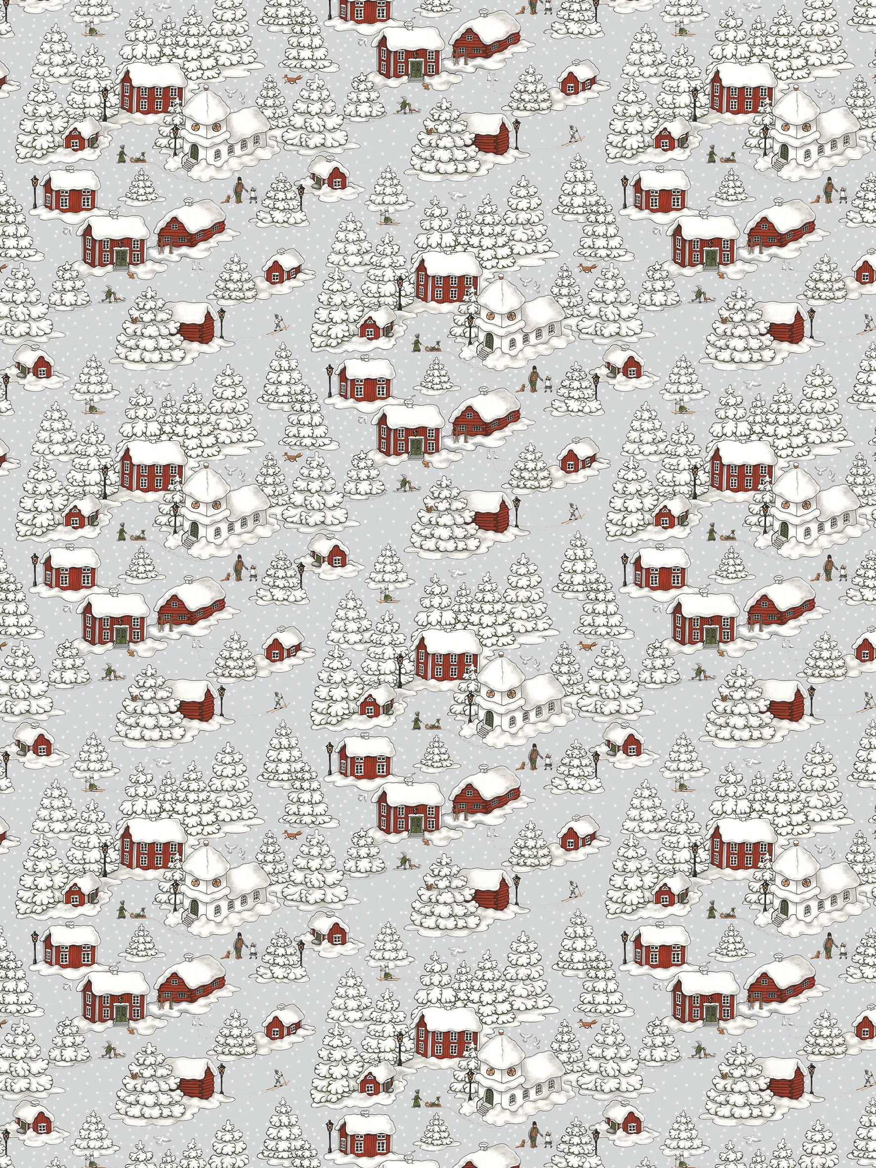 Timmerbyn fabric, grey-red Arvidssons Textil