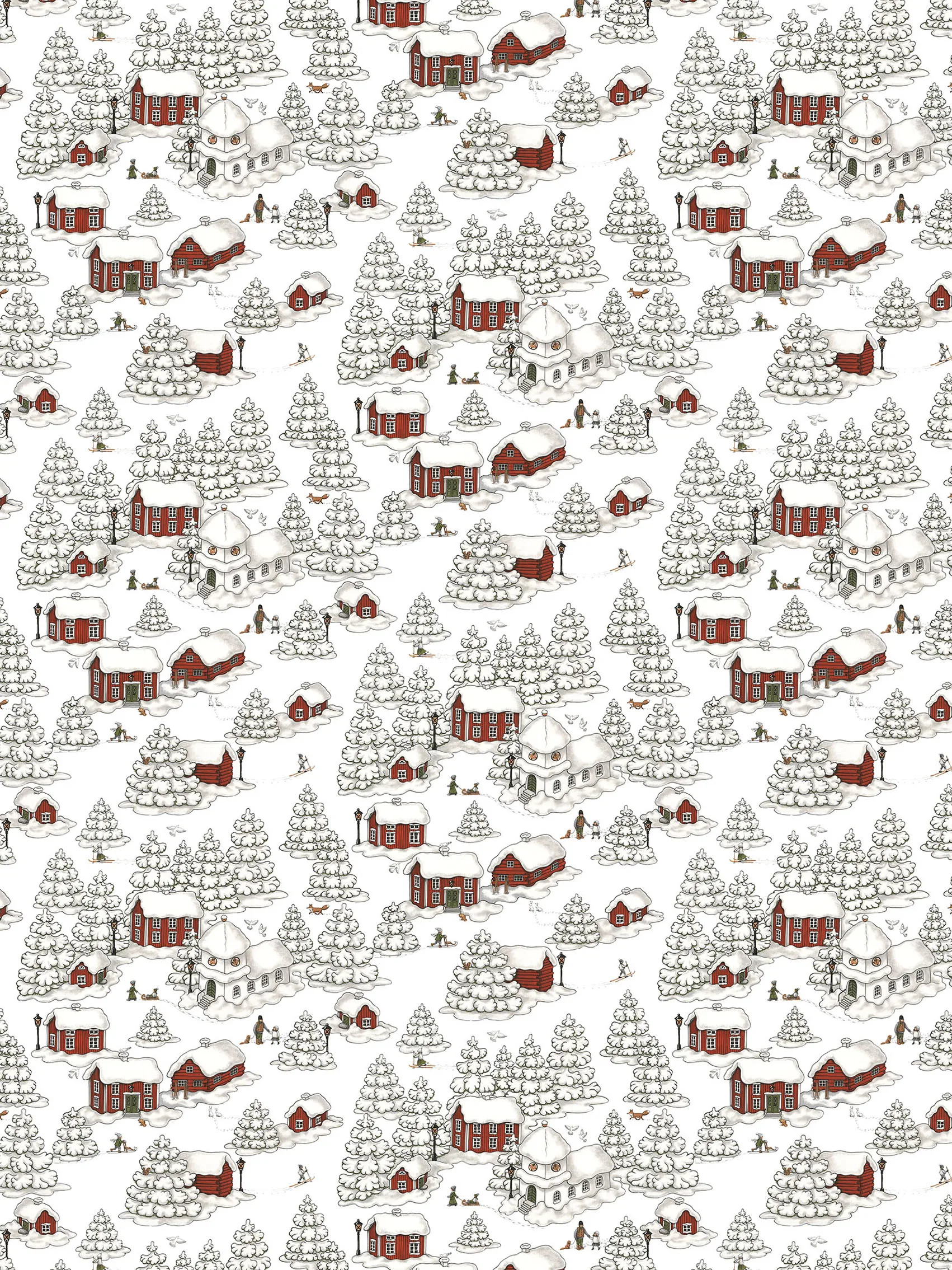 Timmerbyn fabric, Off white-grey-red Arvidssons Textil