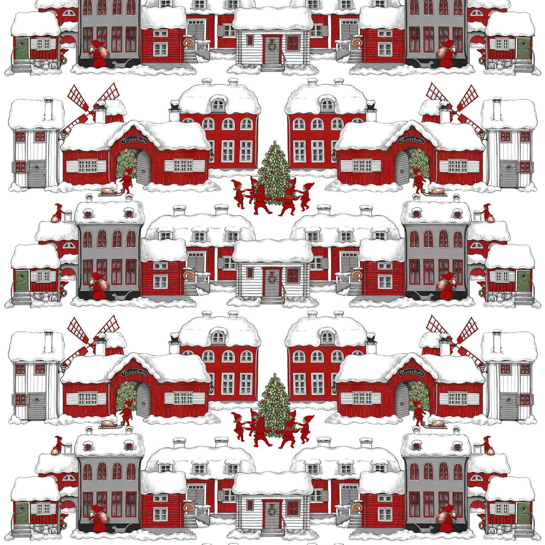 Tomteboda fabric, off white-red Arvidssons Textil