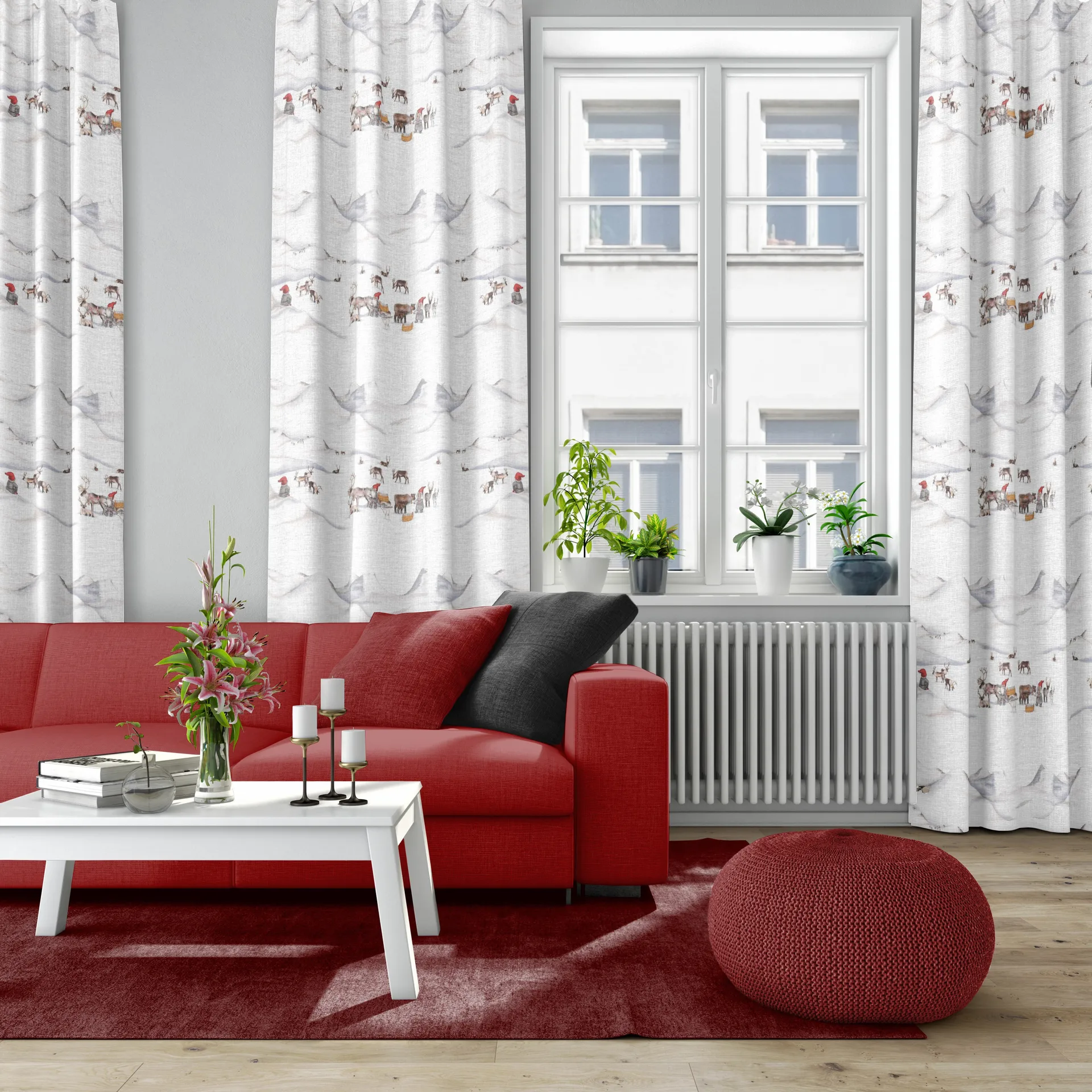 Tomteland fabric, Off white-grey Arvidssons Textil