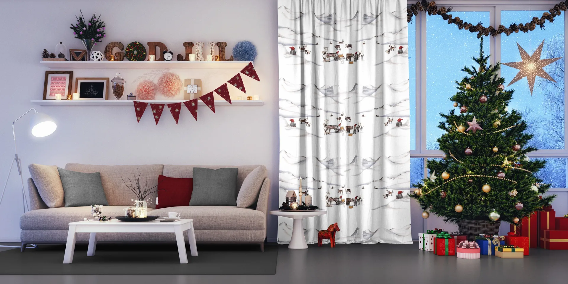 Tomteland fabric, Off white-grey Arvidssons Textil