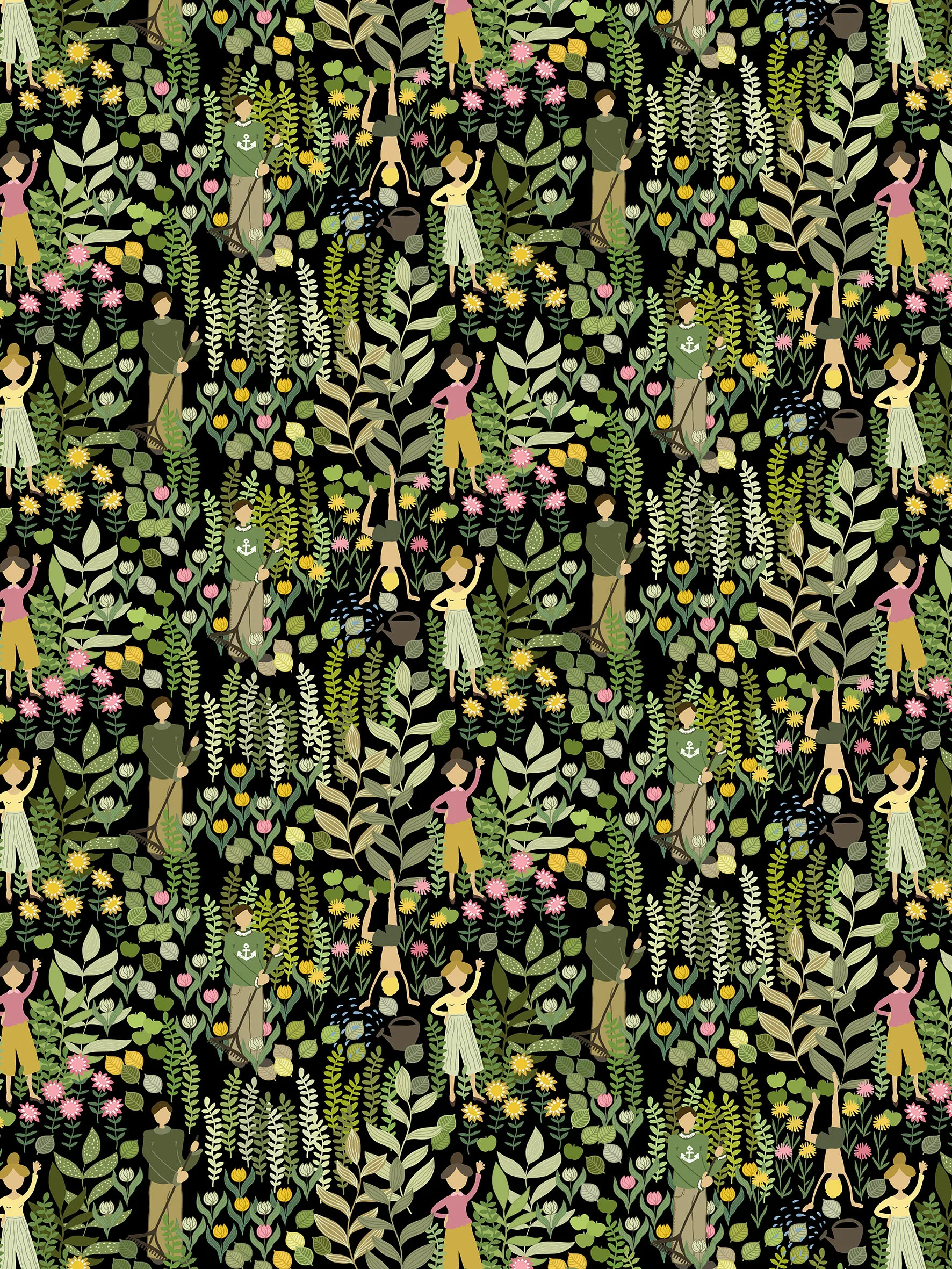Trädgård fabric, Black-green Arvidssons Textil