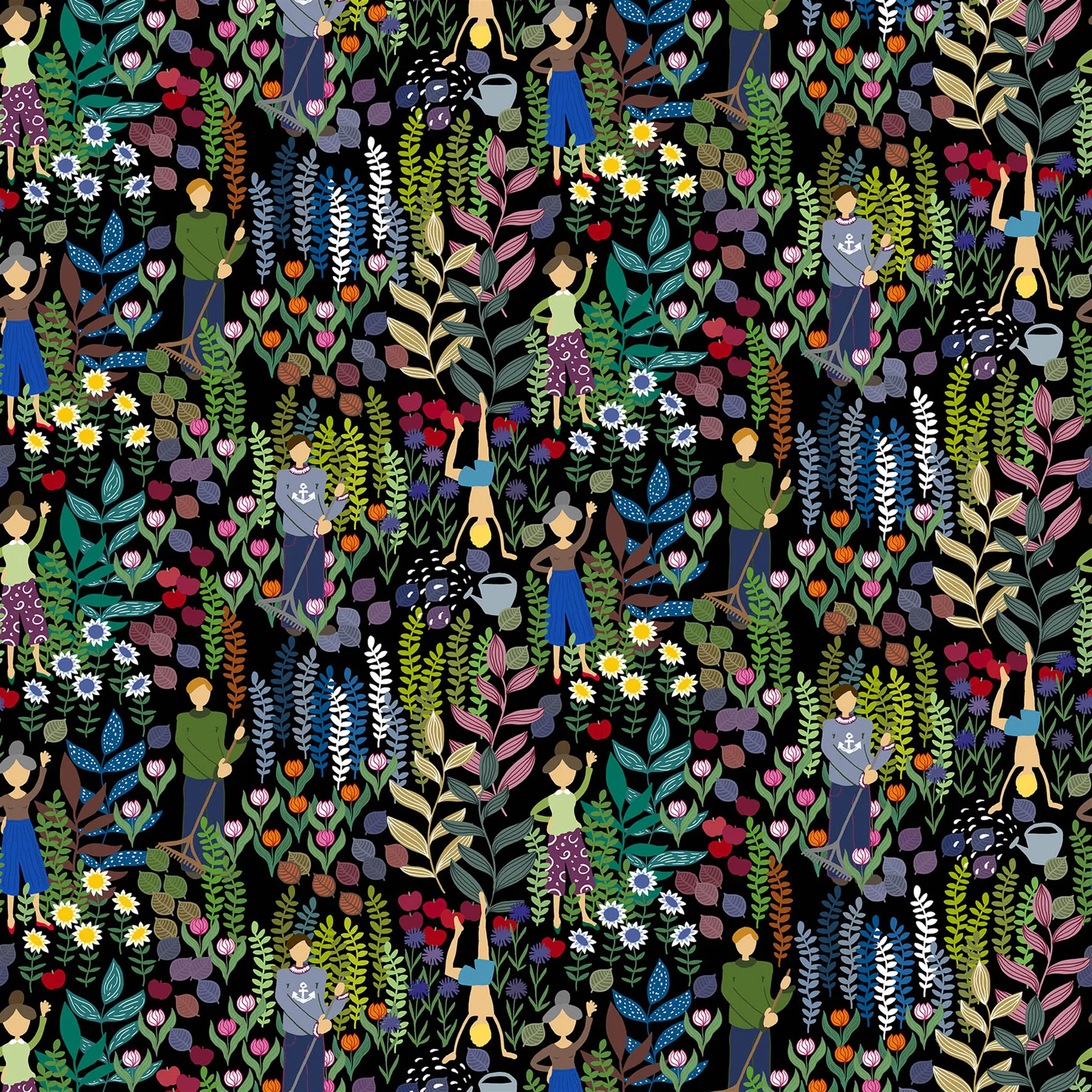 Trädgård fabric, black Arvidssons Textil