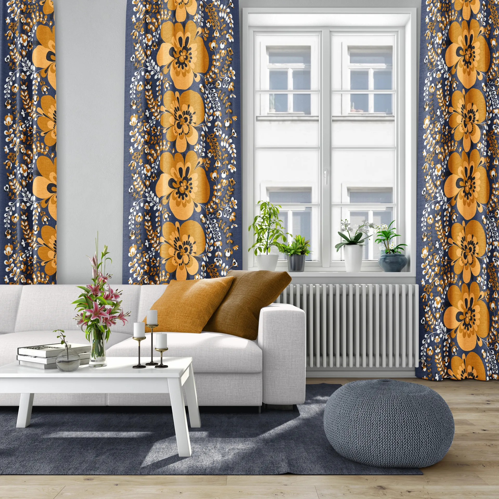 Viveka fabric, orange-blue Arvidssons Textil