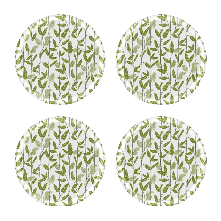 Mougli Green coaster Ø11 cm 4-pack, Green-white Åry Home