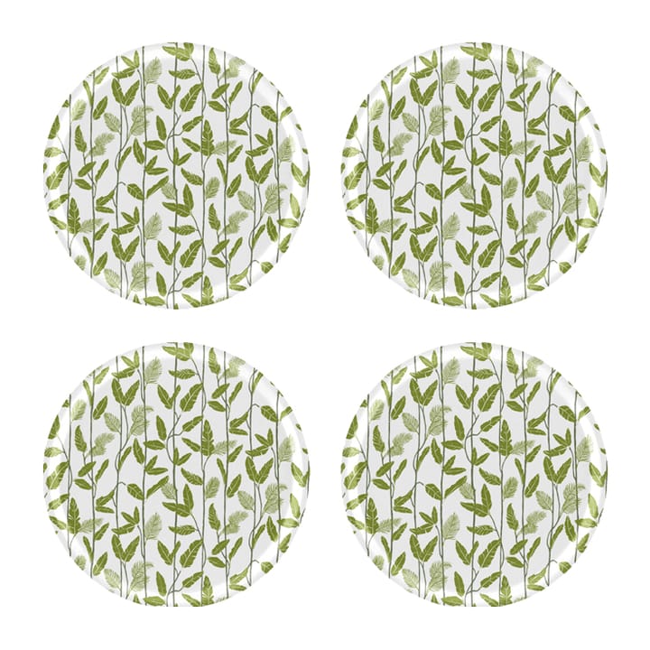 Mougli Green coaster Ø11 cm 4-pack - Green-white - Åry Home