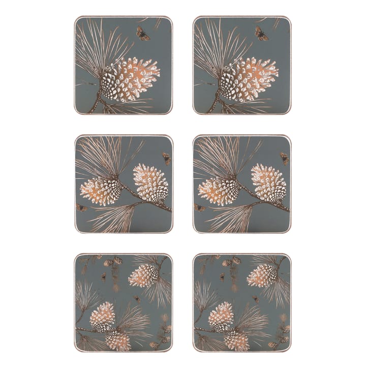 Pine Cone glass coaster 6-pack - moss grey - Åry Home