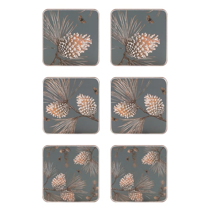 Pine Cone glass coaster 6-pack - moss grey - Åry Home