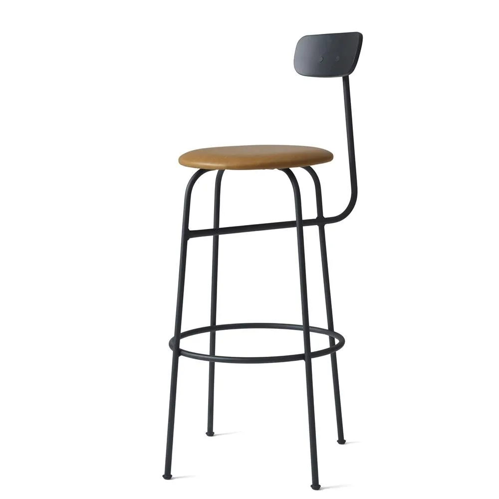 Afteroom barstool leather seat, Black-cognac Audo Copenhagen