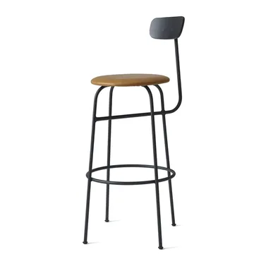 Afteroom barstool leather seat - Black-cognac - Audo Copenhagen