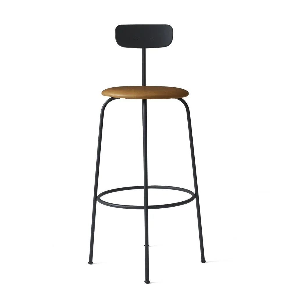 Afteroom barstool leather seat, Black-cognac Audo Copenhagen
