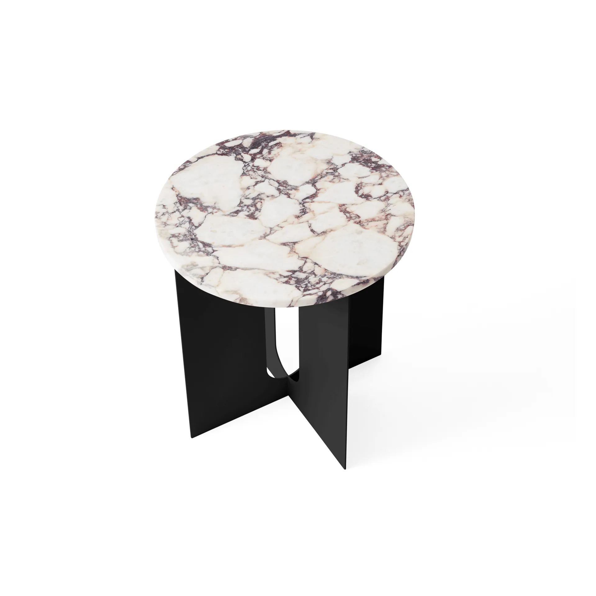 Androgyne side table, Calacatta Viola marble-black steel, Ø42 cm Audo Copenhagen