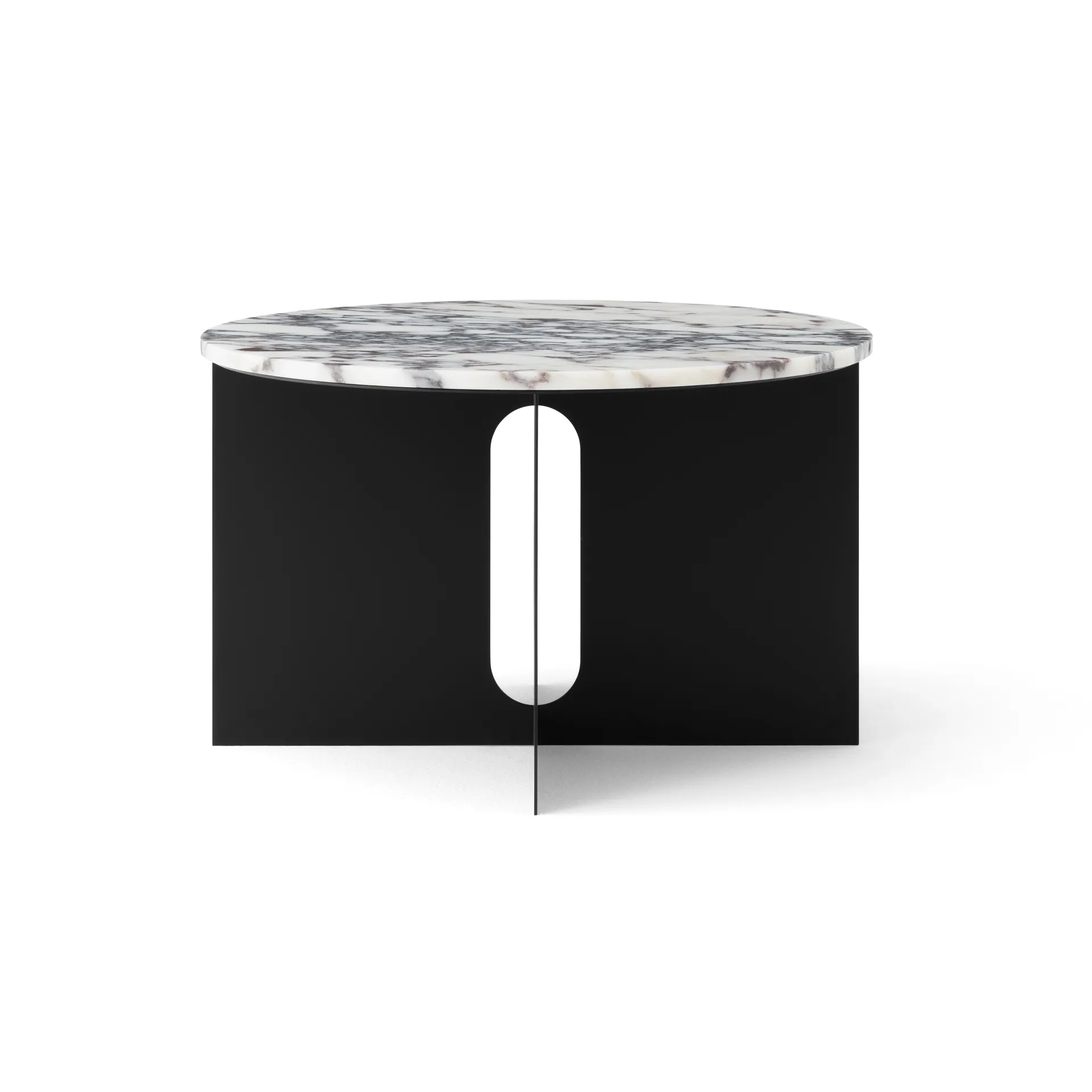 Androgyne side table, Calacatta Viola marble-black steel, Ø65 cm Audo Copenhagen