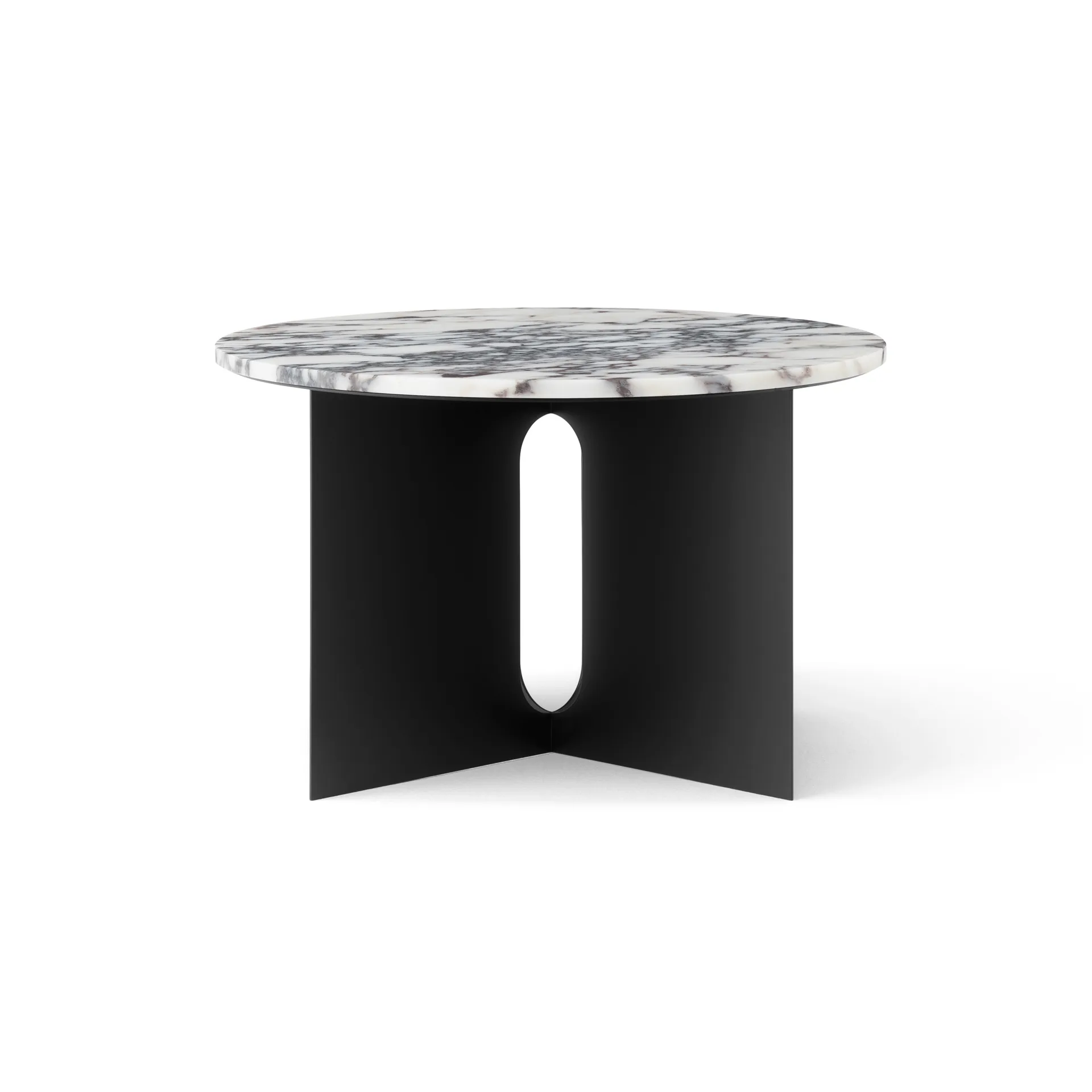 Androgyne side table, Calacatta Viola marble-black steel, Ø65 cm Audo Copenhagen