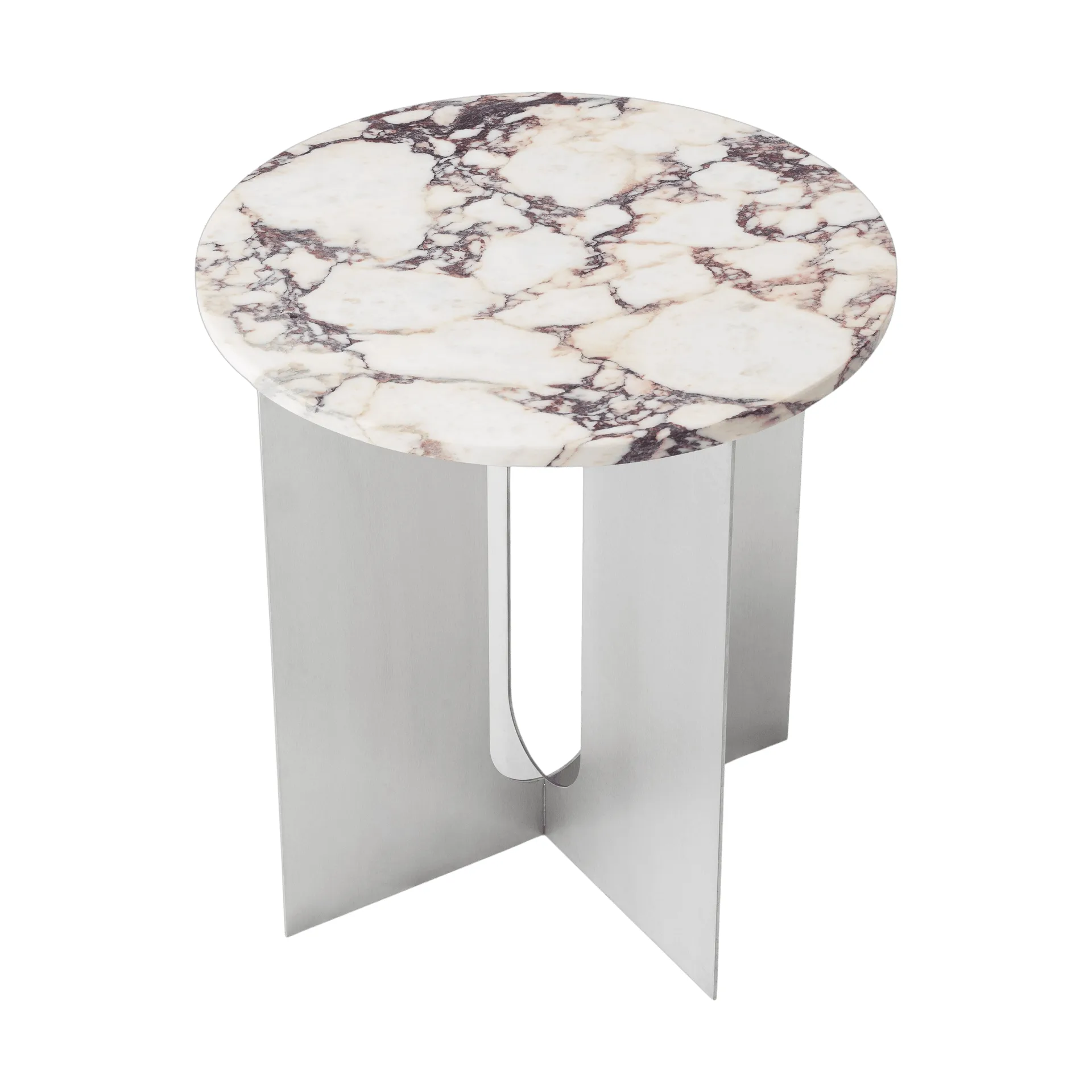 Androgyne side table, Calacatta Viola marble-brushed steel, Ø42 cm Audo Copenhagen