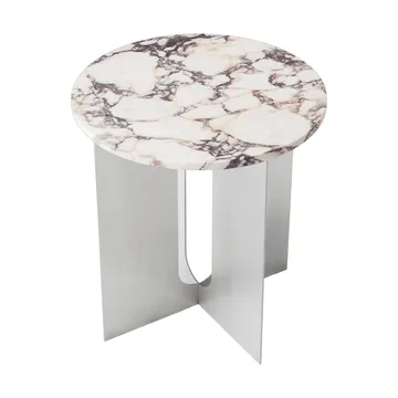 Androgyne side table - Calacatta Viola marble-brushed steel, Ø42 cm - Audo Copenhagen