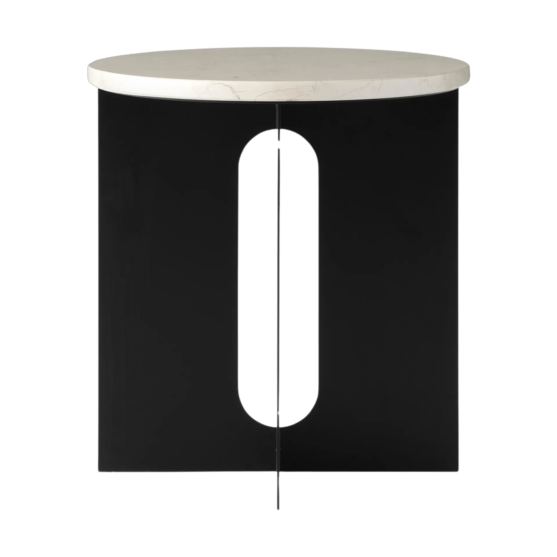 Androgyne side table, Crystal Rose marble-black steel, Ø42 cm Audo Copenhagen