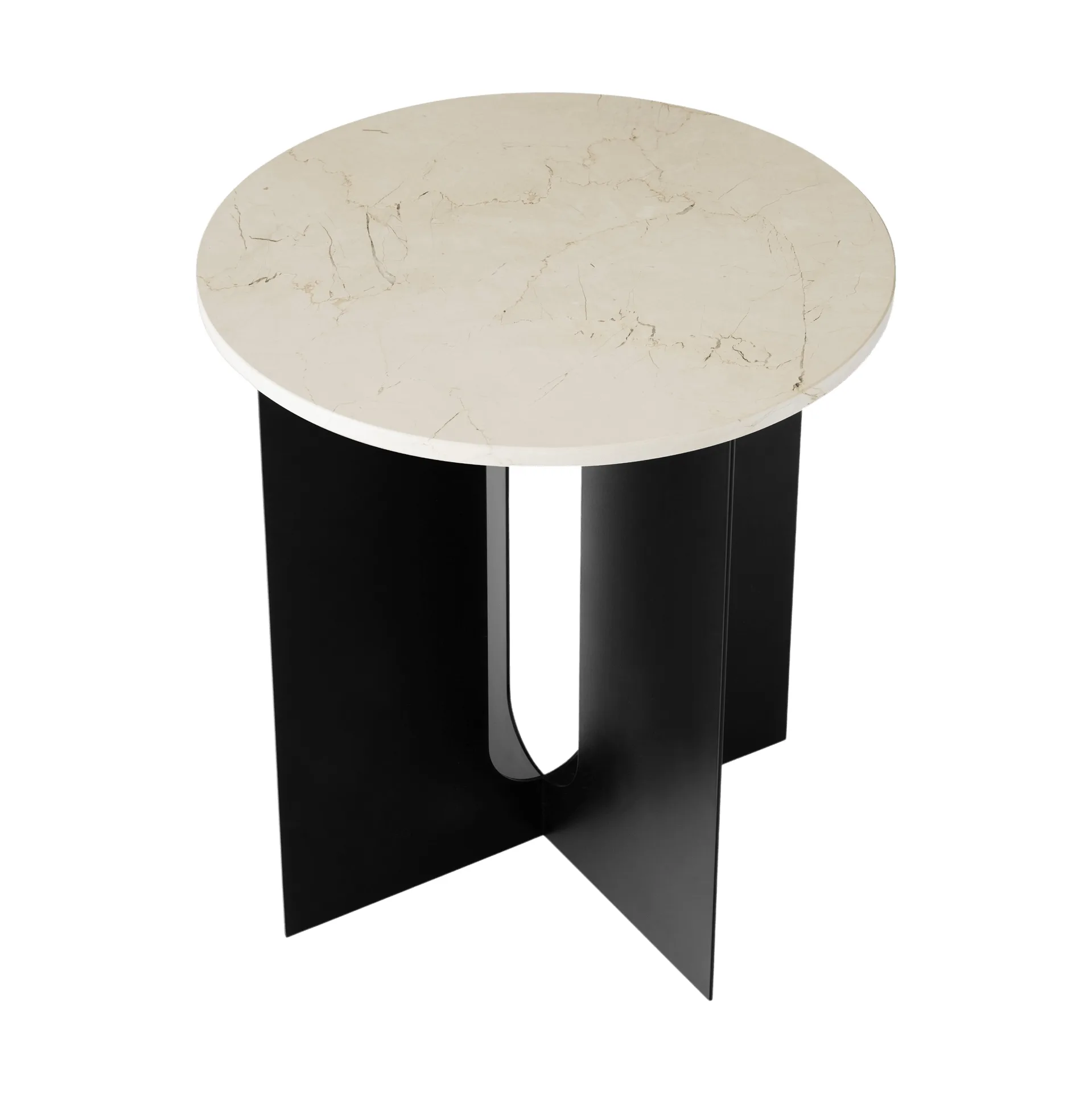 Androgyne side table, Crystal Rose marble-black steel, Ø42 cm Audo Copenhagen