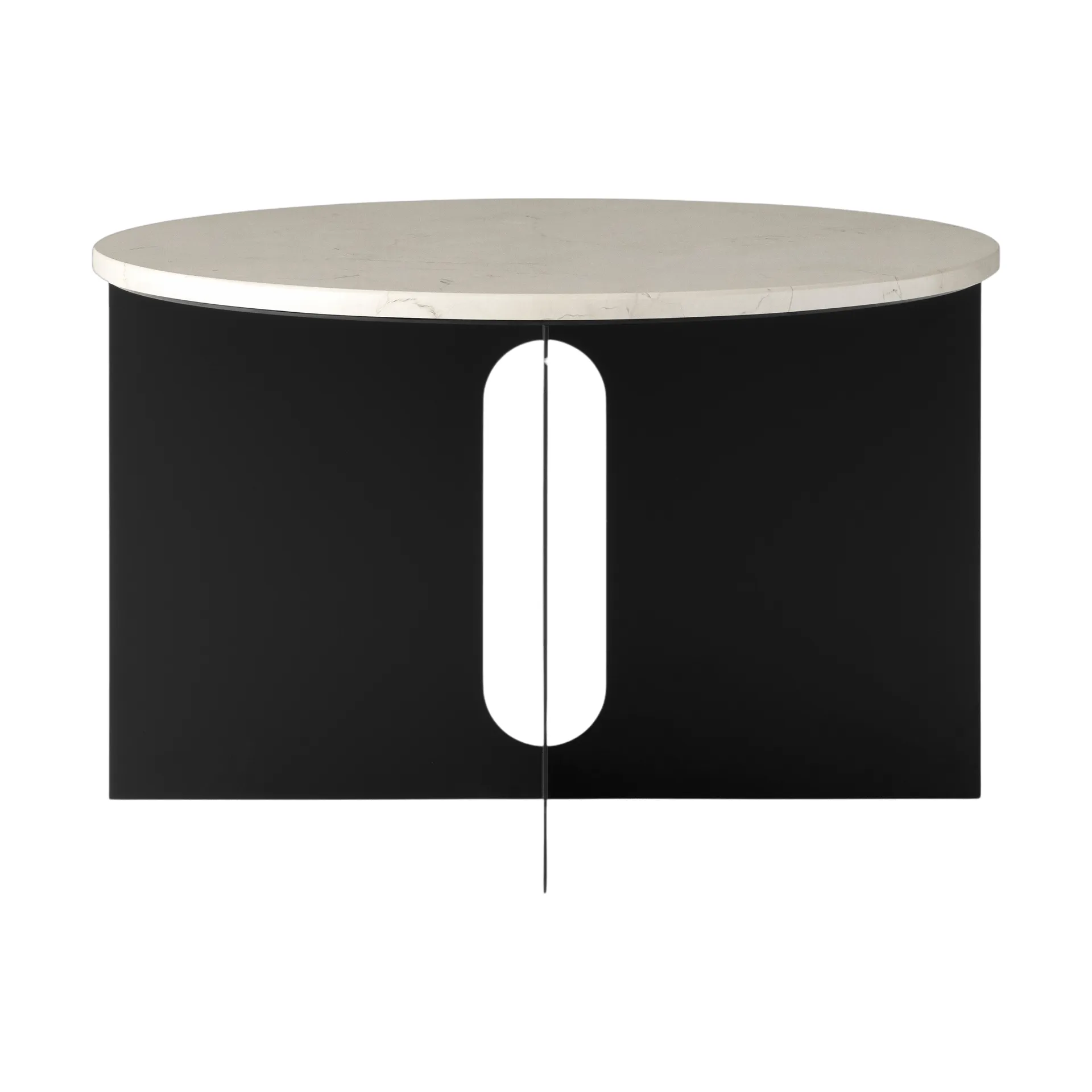 Androgyne side table, Crystal Rose marble-black steel, Ø65 cm Audo Copenhagen