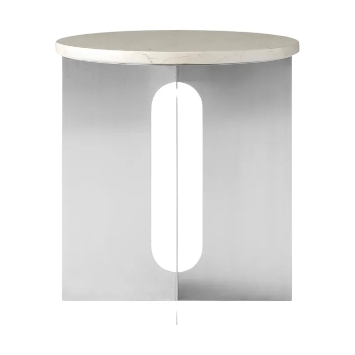 Androgyne side table - Crystal Rose marble-brushed steel, Ø42 cm - Audo Copenhagen