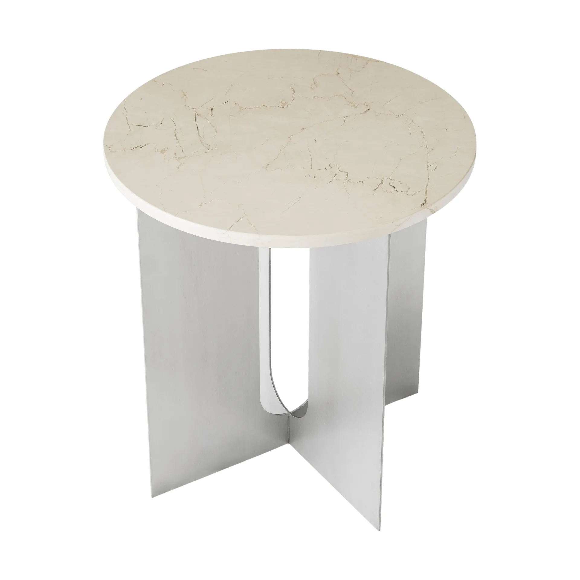 Androgyne side table, Crystal Rose marble-brushed steel, Ø42 cm Audo Copenhagen