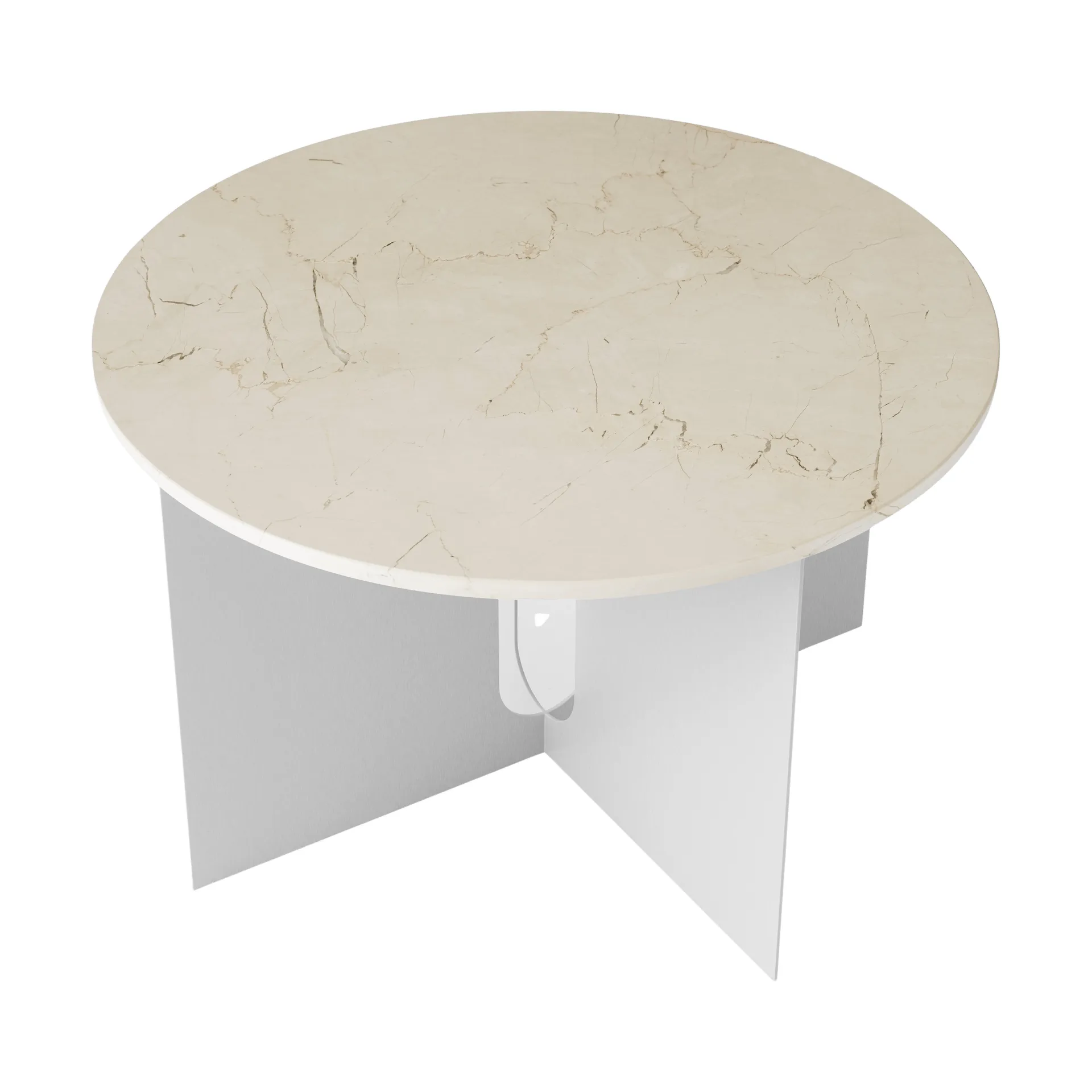 Androgyne side table, Crystal Rose marble-brushed steel, Ø65 cm Audo Copenhagen