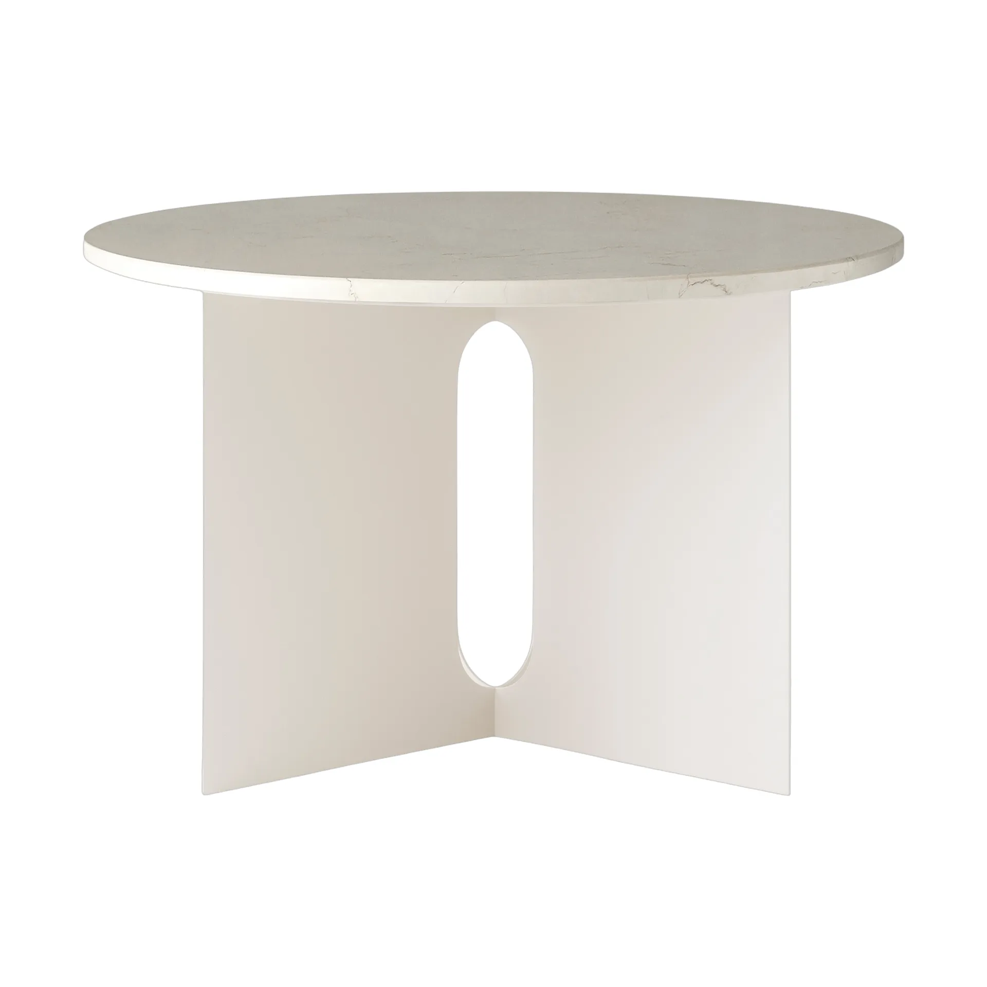 Androgyne side table, Crystal Rose marble-ivory steel, Ø65 cm Audo Copenhagen