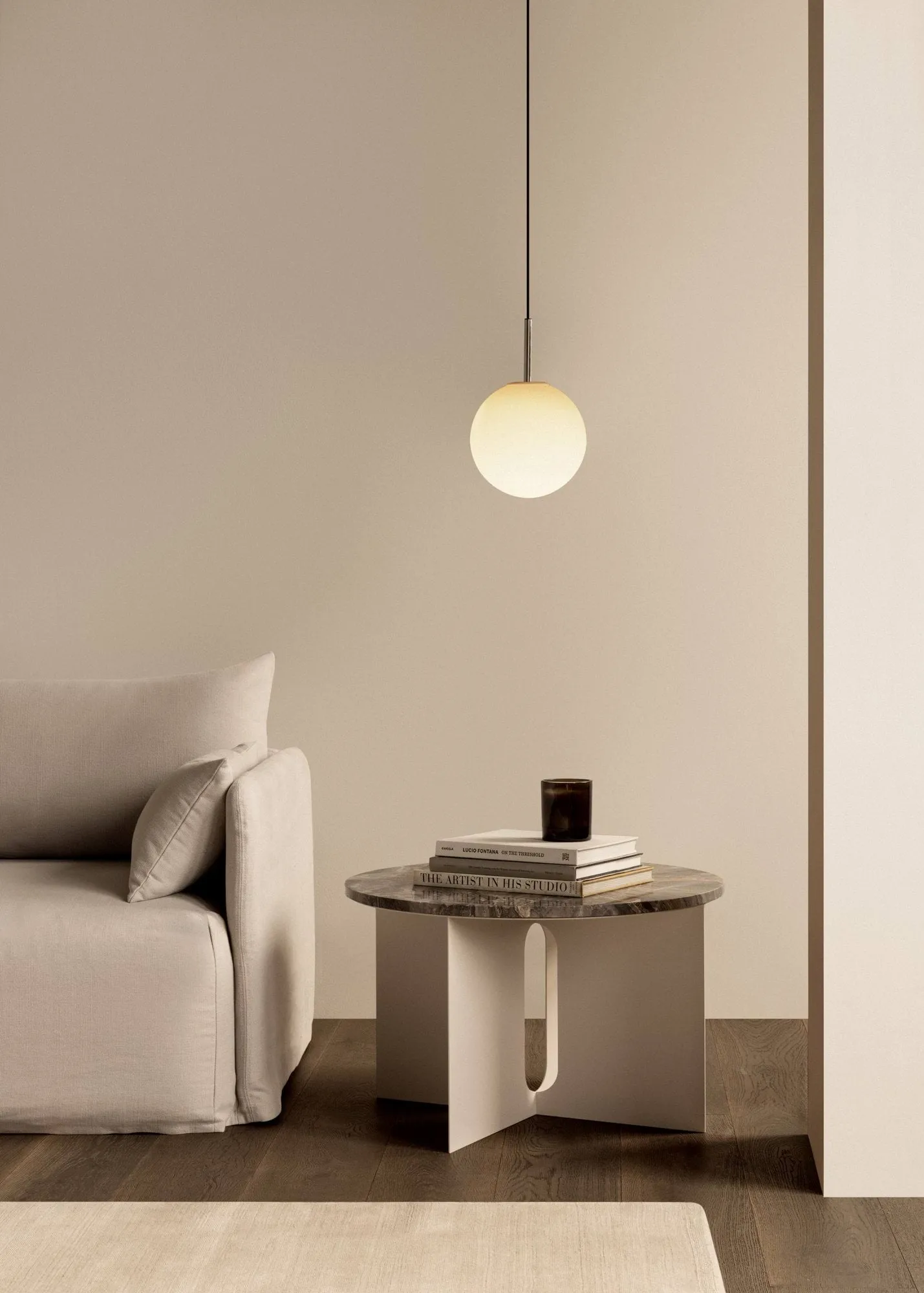 Androgyne side table, Emperador marble-black steel, Ø65 cm Audo Copenhagen