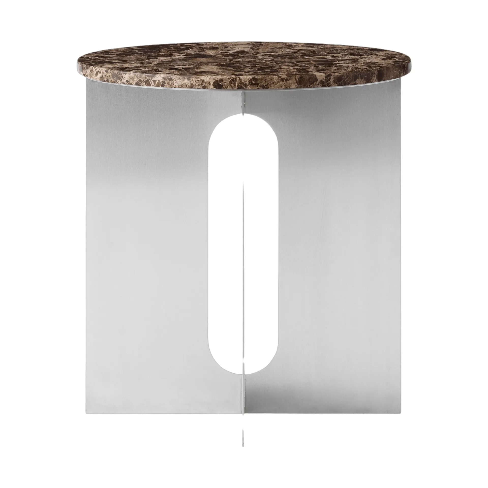 Androgyne side table, Emperador marble-brushed steel, Ø42 cm Audo Copenhagen