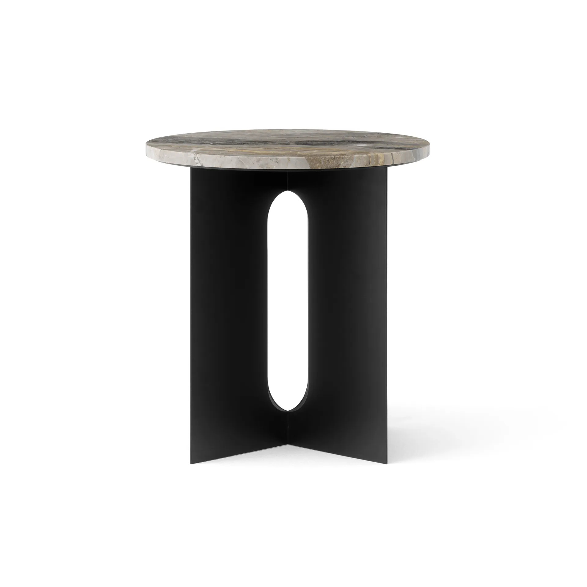 Androgyne side table, Grey Galaxy marble-black steel, Ø42 cm Audo Copenhagen