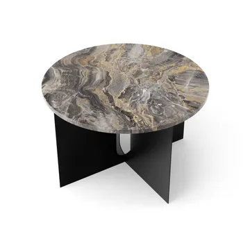 Androgyne side table - Grey Galaxy marble-black steel, Ø65 cm - Audo Copenhagen