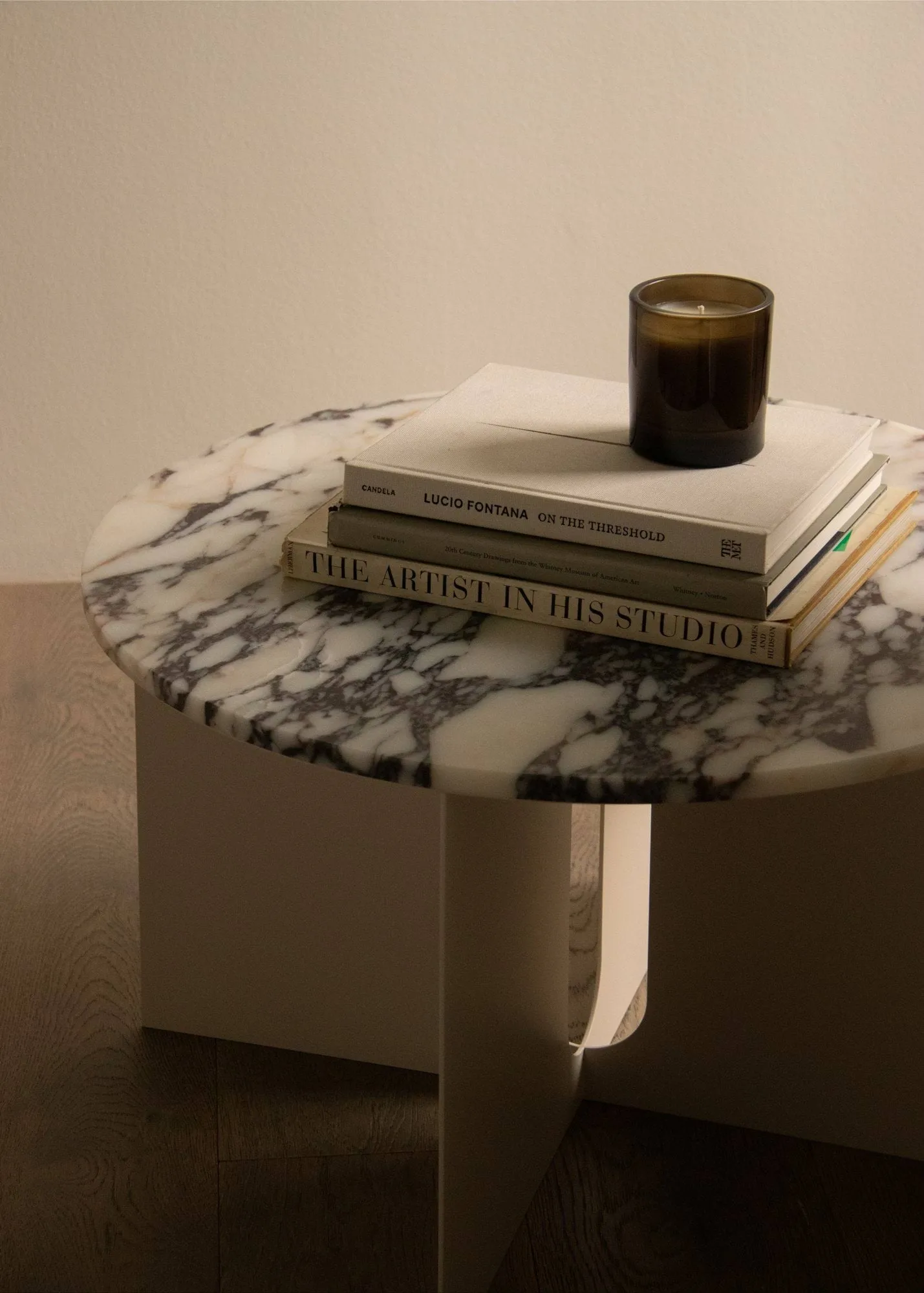 Androgyne side table, Grey Galaxy marble-black steel, Ø65 cm Audo Copenhagen