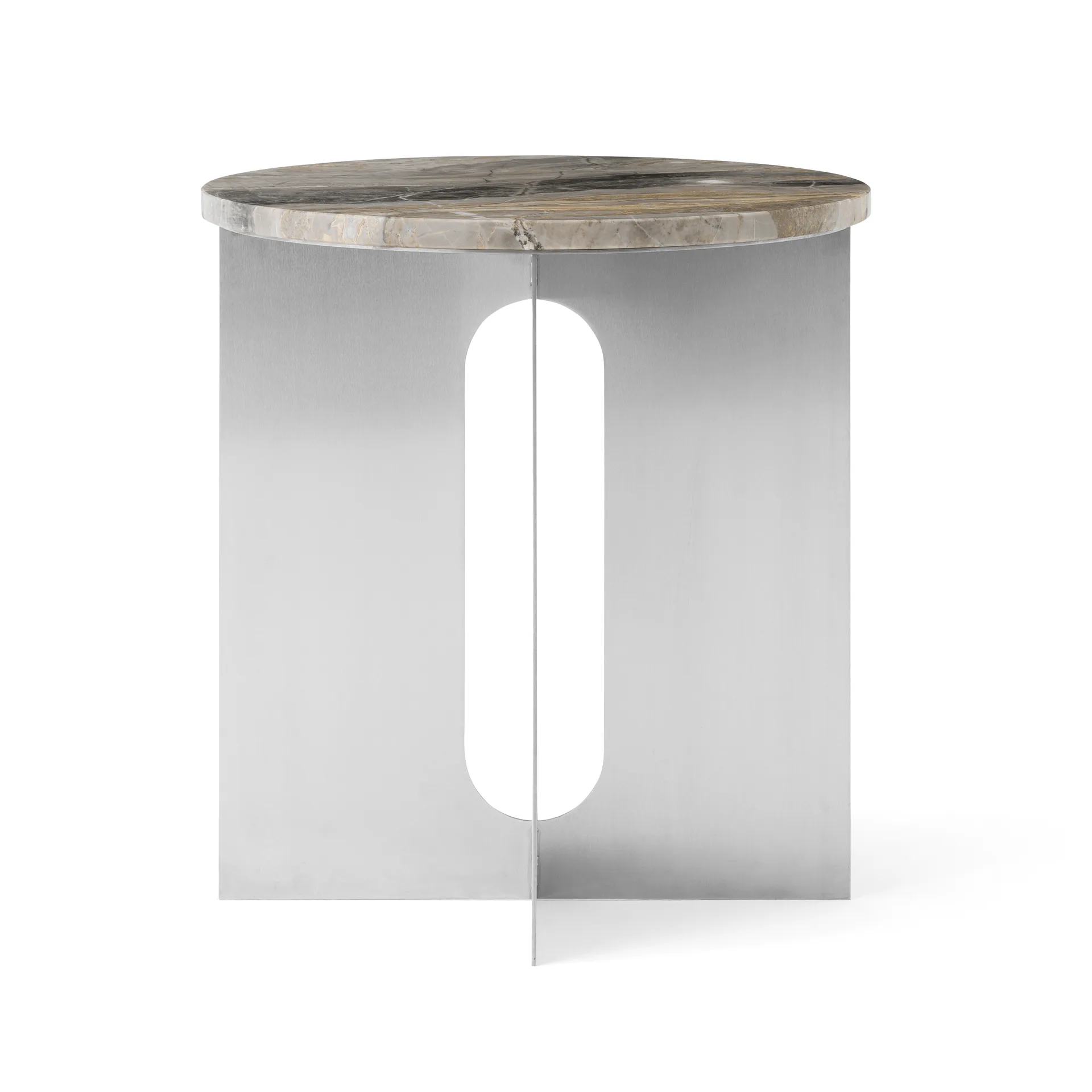 Androgyne side table, Grey Galaxy marble-brushed steel, Ø42 cm Audo Copenhagen