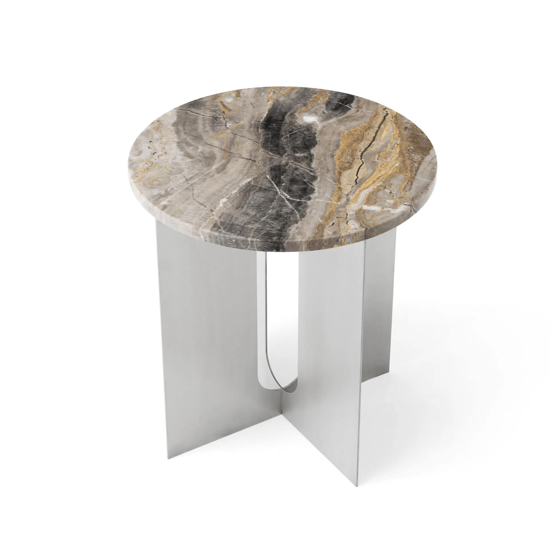 Androgyne side table, Grey Galaxy marble-brushed steel, Ø42 cm Audo Copenhagen