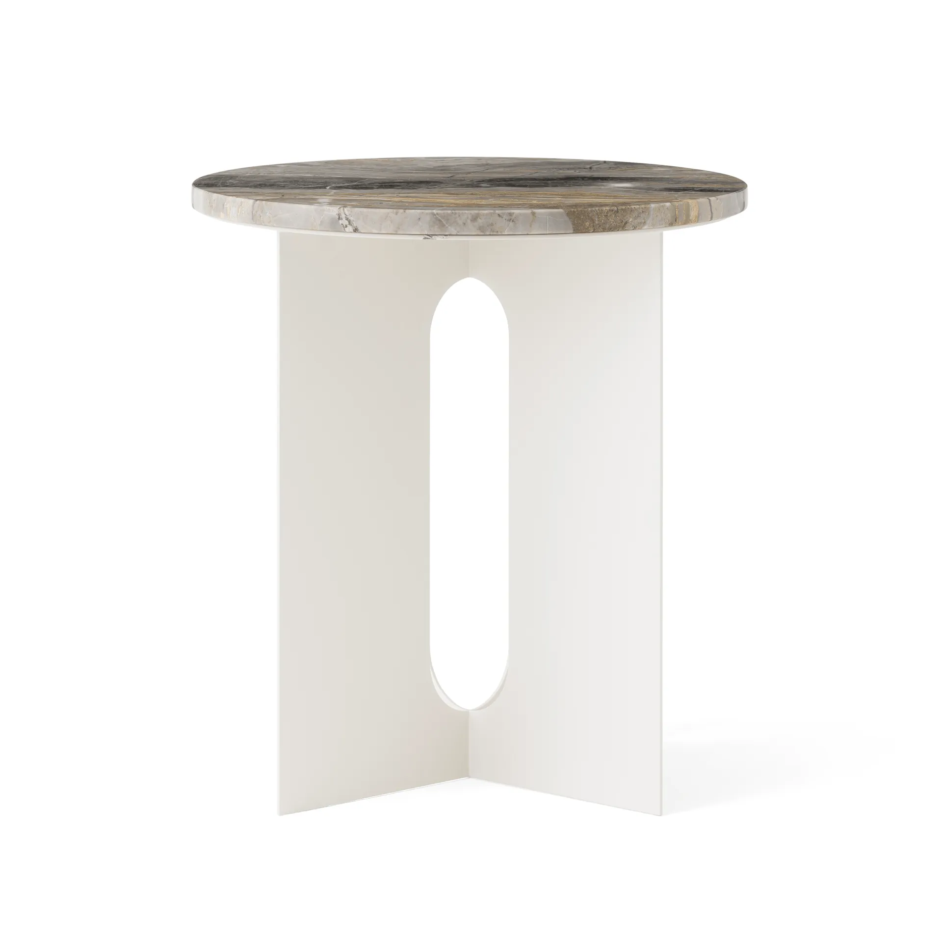 Androgyne side table, Grey Galaxy marble-ivory steel, Ø42 cm Audo Copenhagen