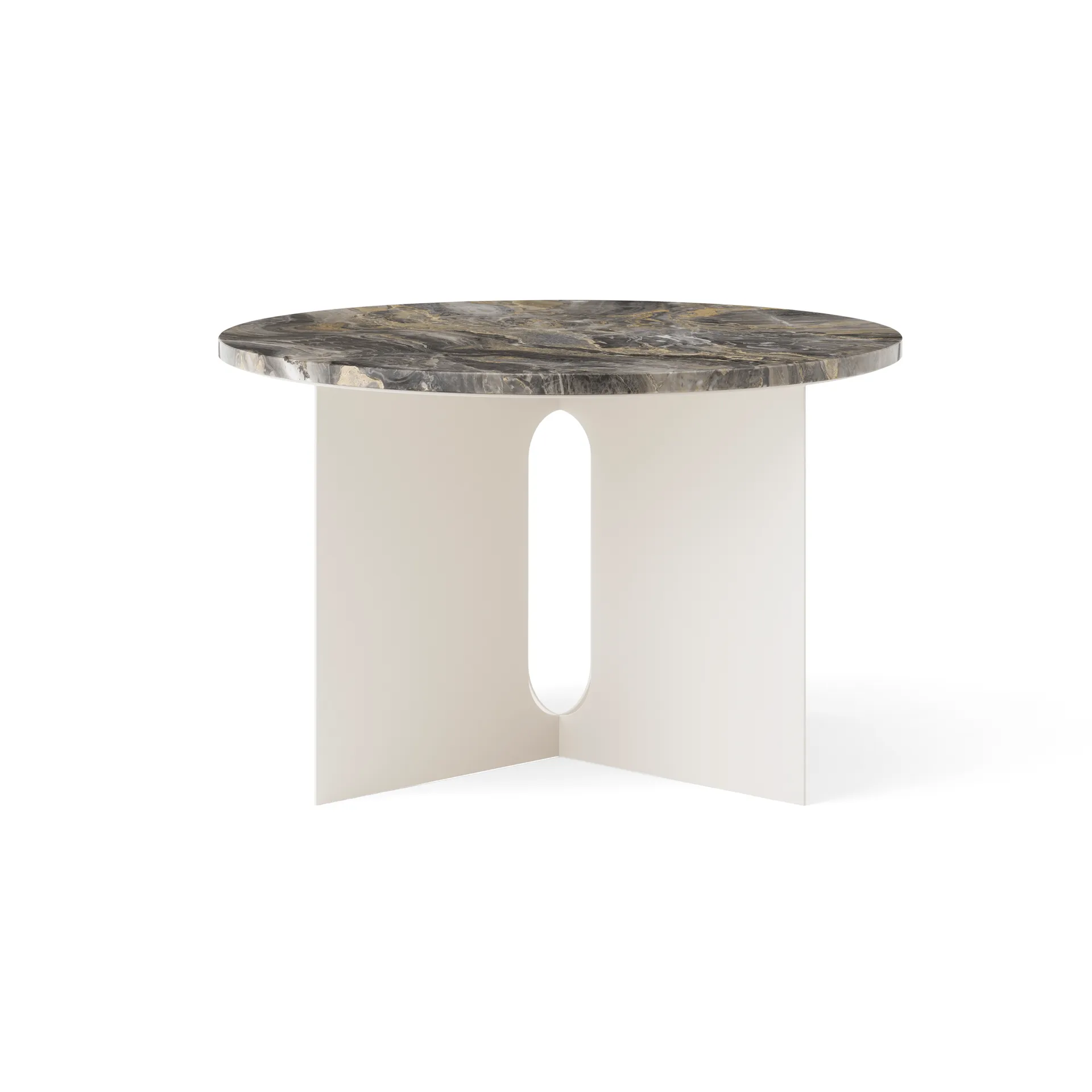 Androgyne side table, Grey Galaxy marble-ivory steel, Ø65 cm Audo Copenhagen