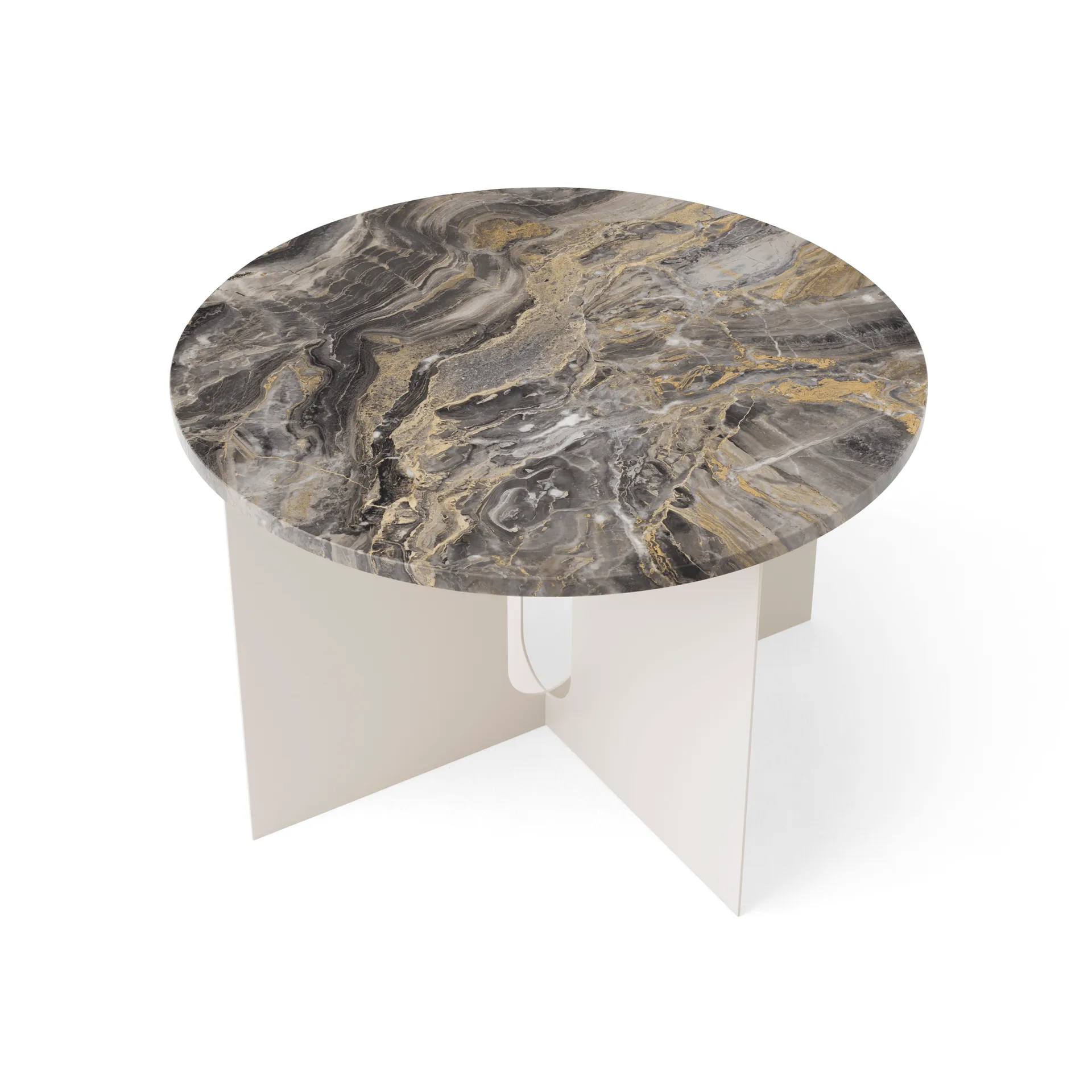 Androgyne side table, Grey Galaxy marble-ivory steel, Ø65 cm Audo Copenhagen
