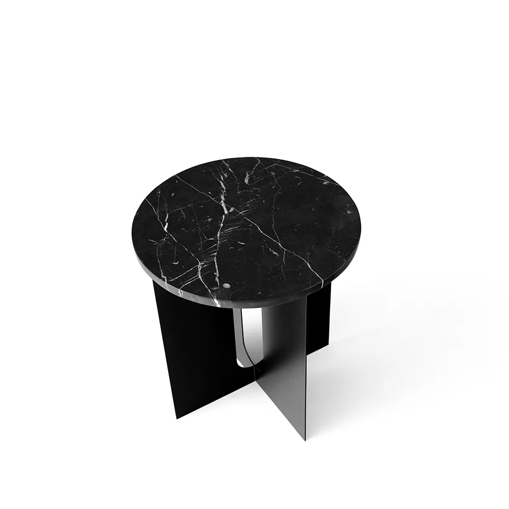 Androgyne side table, Marble black, ø42 cm, black steel stand Audo Copenhagen