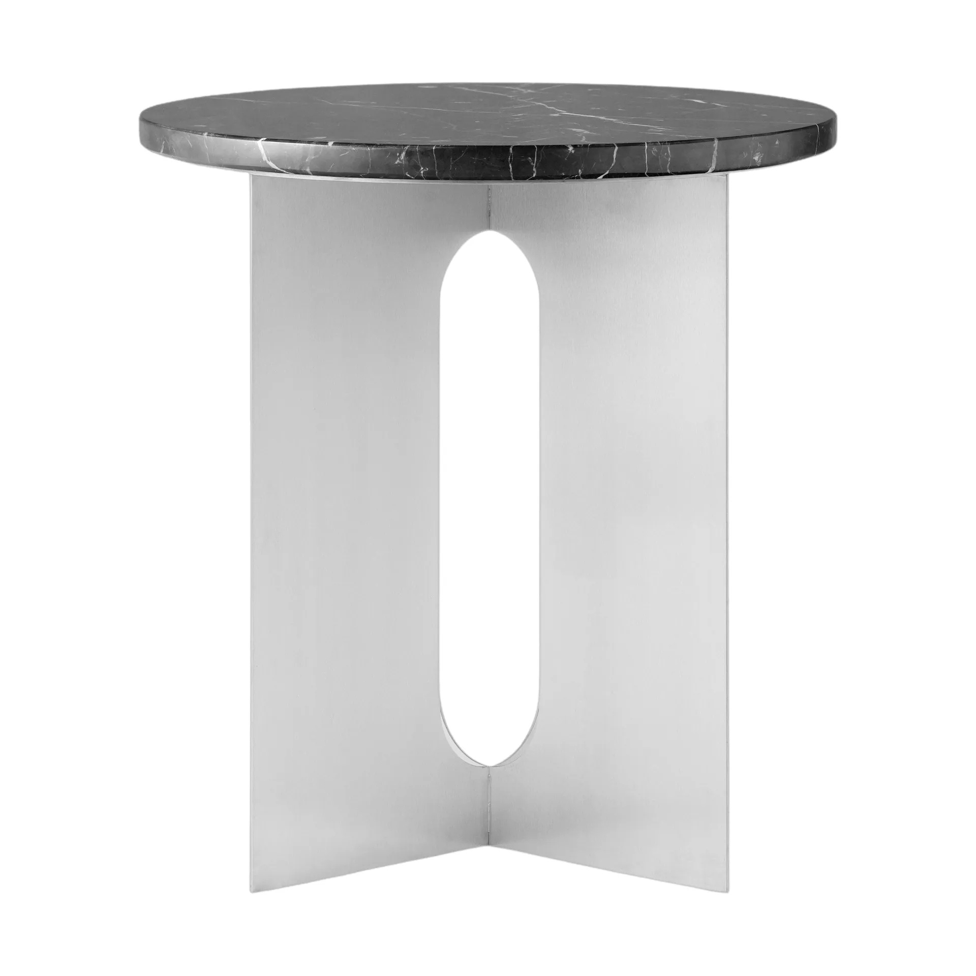 Androgyne side table, Nero Maquina marble-brushed steel, Ø42 cm Audo Copenhagen