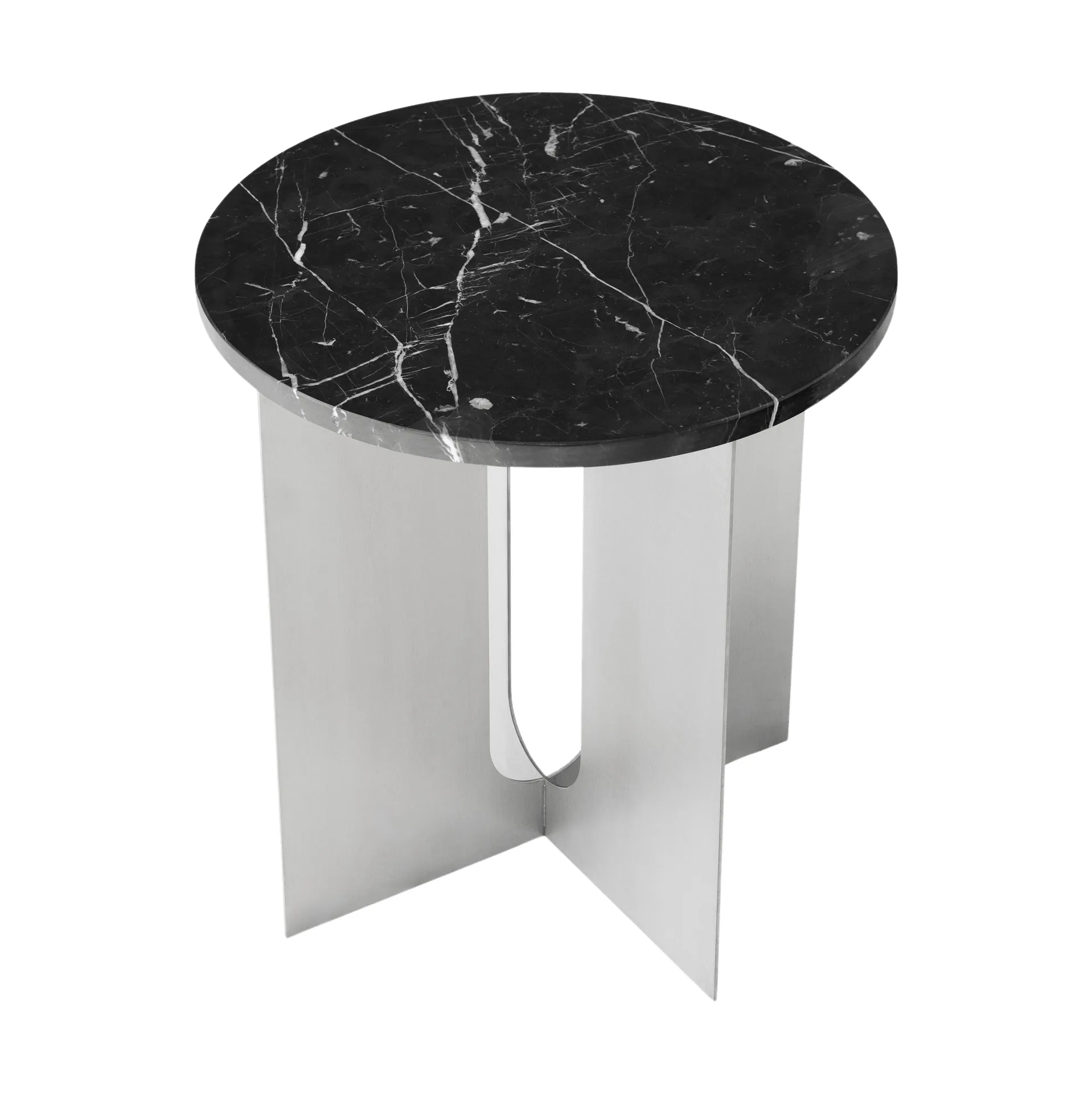 Androgyne side table, Nero Maquina marble-brushed steel, Ø42 cm Audo Copenhagen
